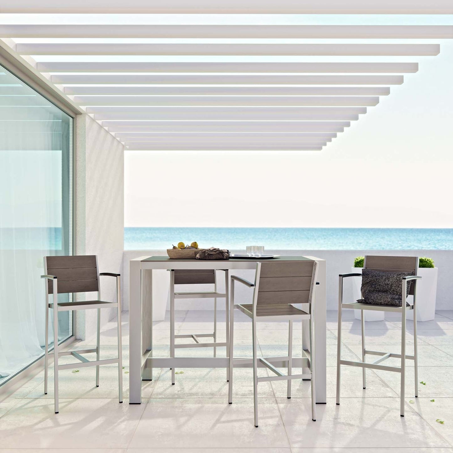 Modway EEI-2588 Shore 5 Piece Outdoor Patio Aluminum Dining Set - Silver Gray | Dining Sets