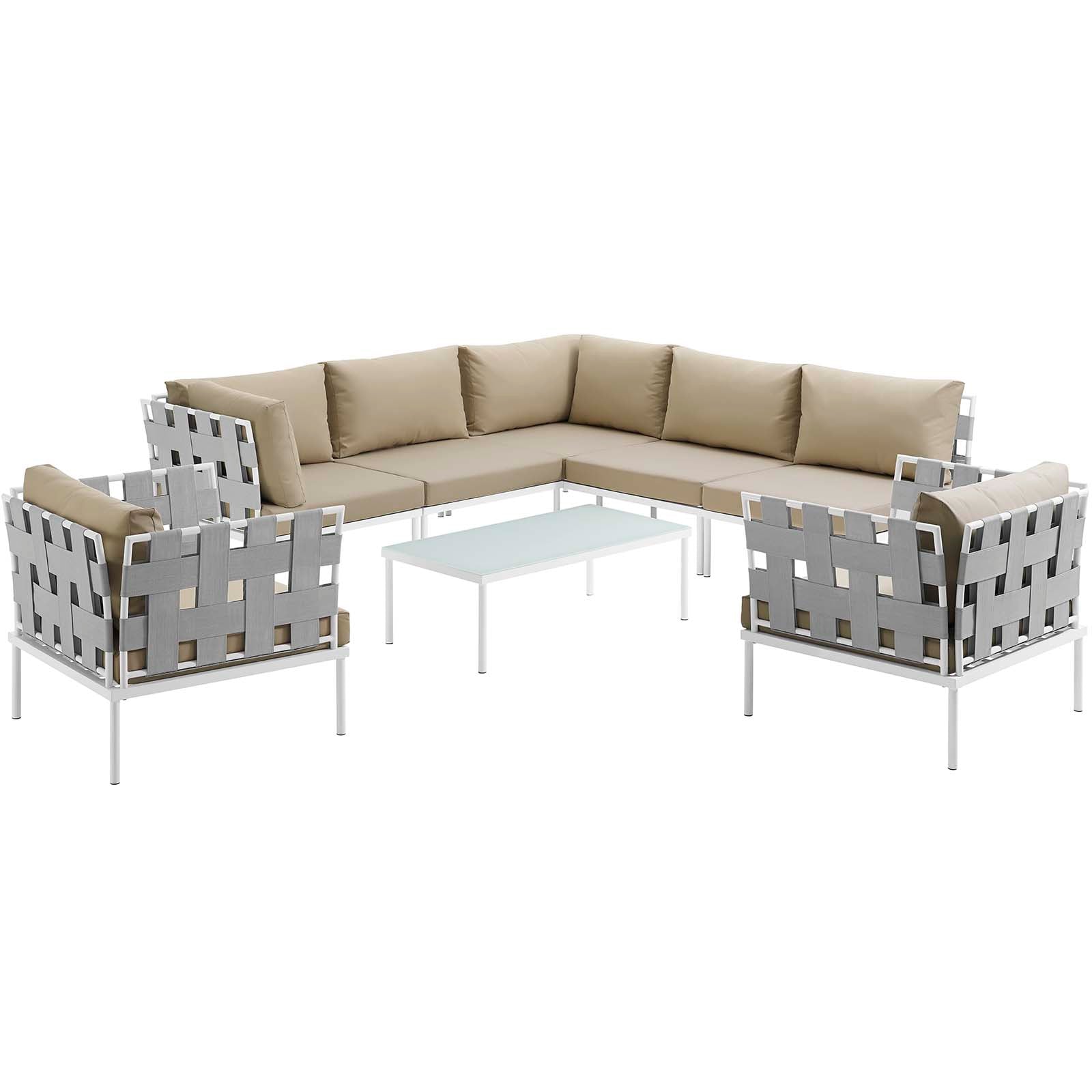Modway Harmony 8 Piece Outdoor Patio Aluminum Sectional Sofa Set | Outdoor Sofas, Loveseats & Sectionals | 
