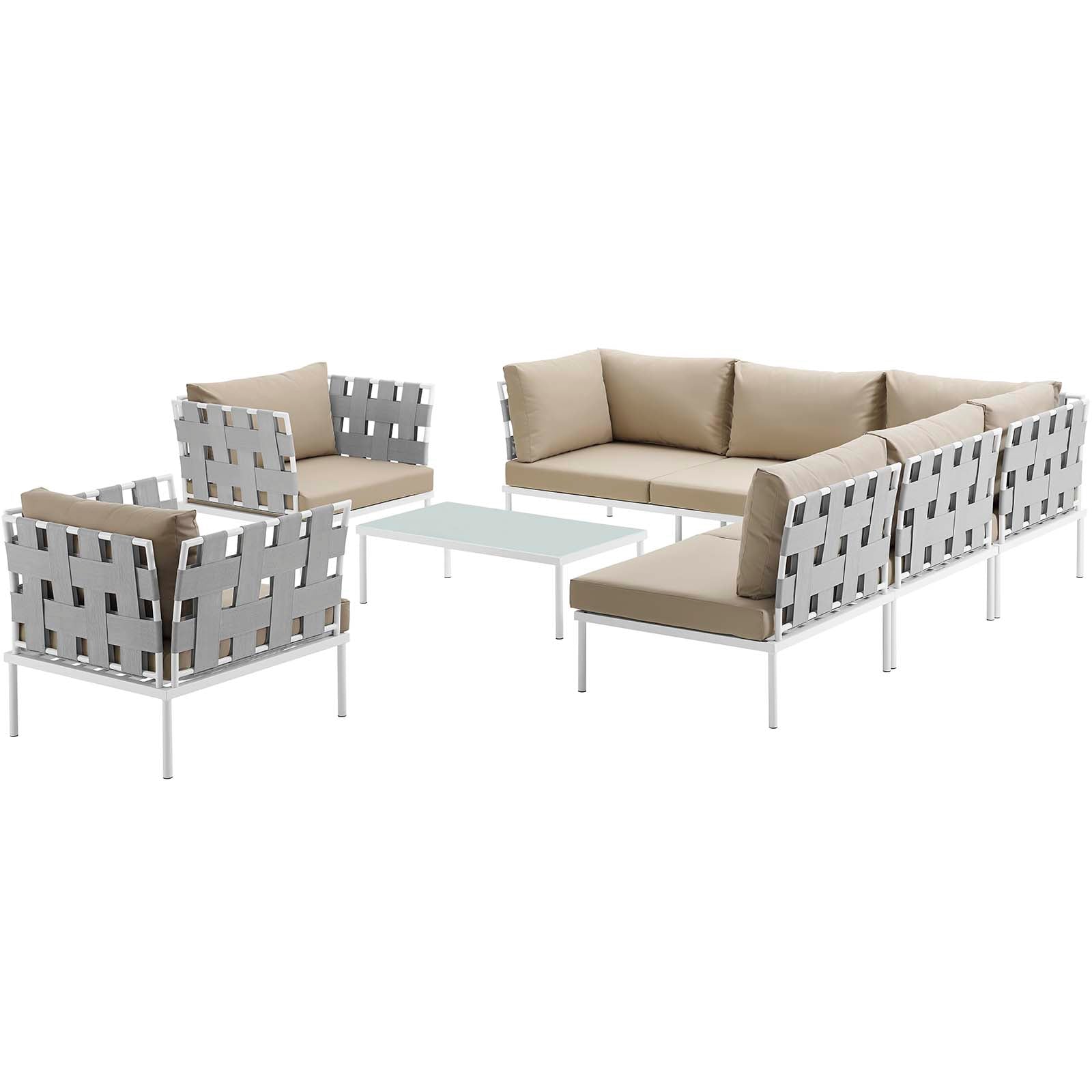Modway Harmony 8 Piece Outdoor Patio Aluminum Sectional Sofa Set | Outdoor Sofas, Loveseats & Sectionals | 