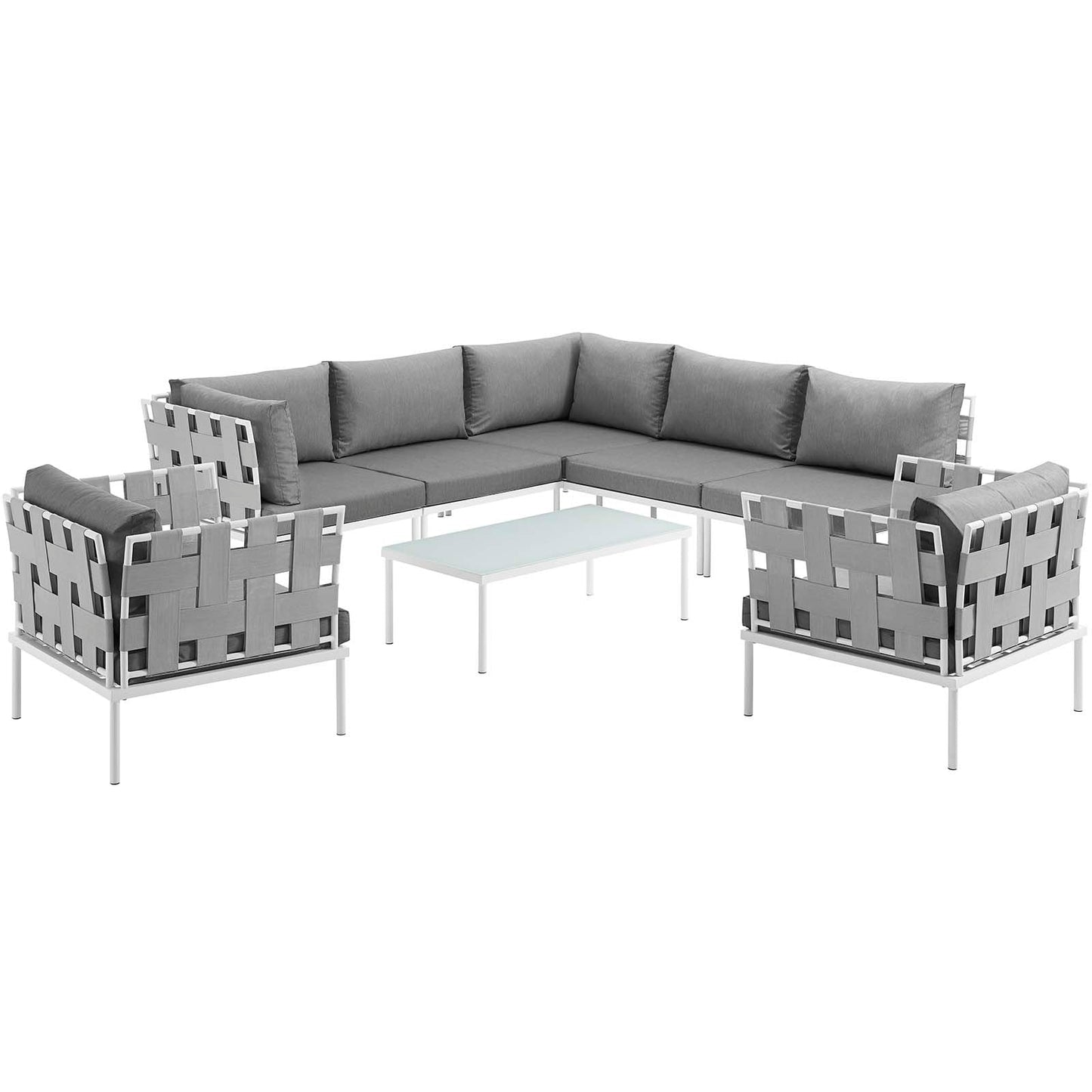 Modway Harmony 8 Piece Outdoor Patio Aluminum Sectional Sofa Set | Outdoor Sofas, Loveseats & Sectionals | 