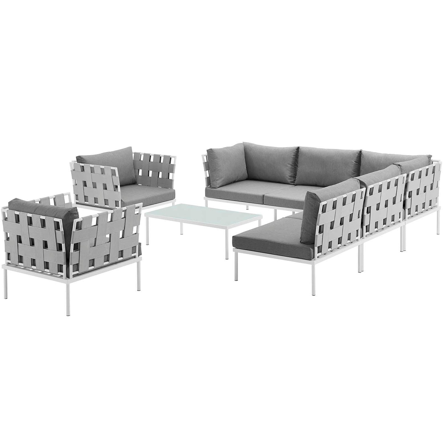 Modway Harmony 8 Piece Outdoor Patio Aluminum Sectional Sofa Set | Outdoor Sofas, Loveseats & Sectionals | 