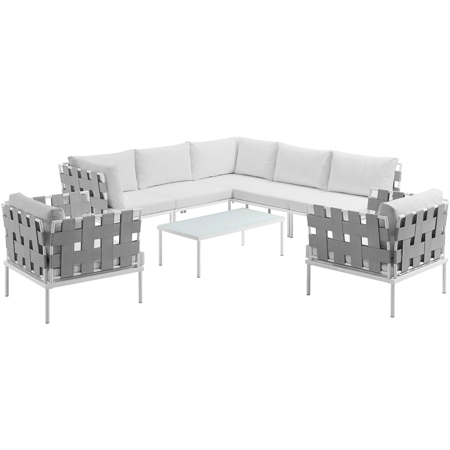 Modway Harmony 8 Piece Outdoor Patio Aluminum Sectional Sofa Set | Outdoor Sofas, Loveseats & Sectionals | 
