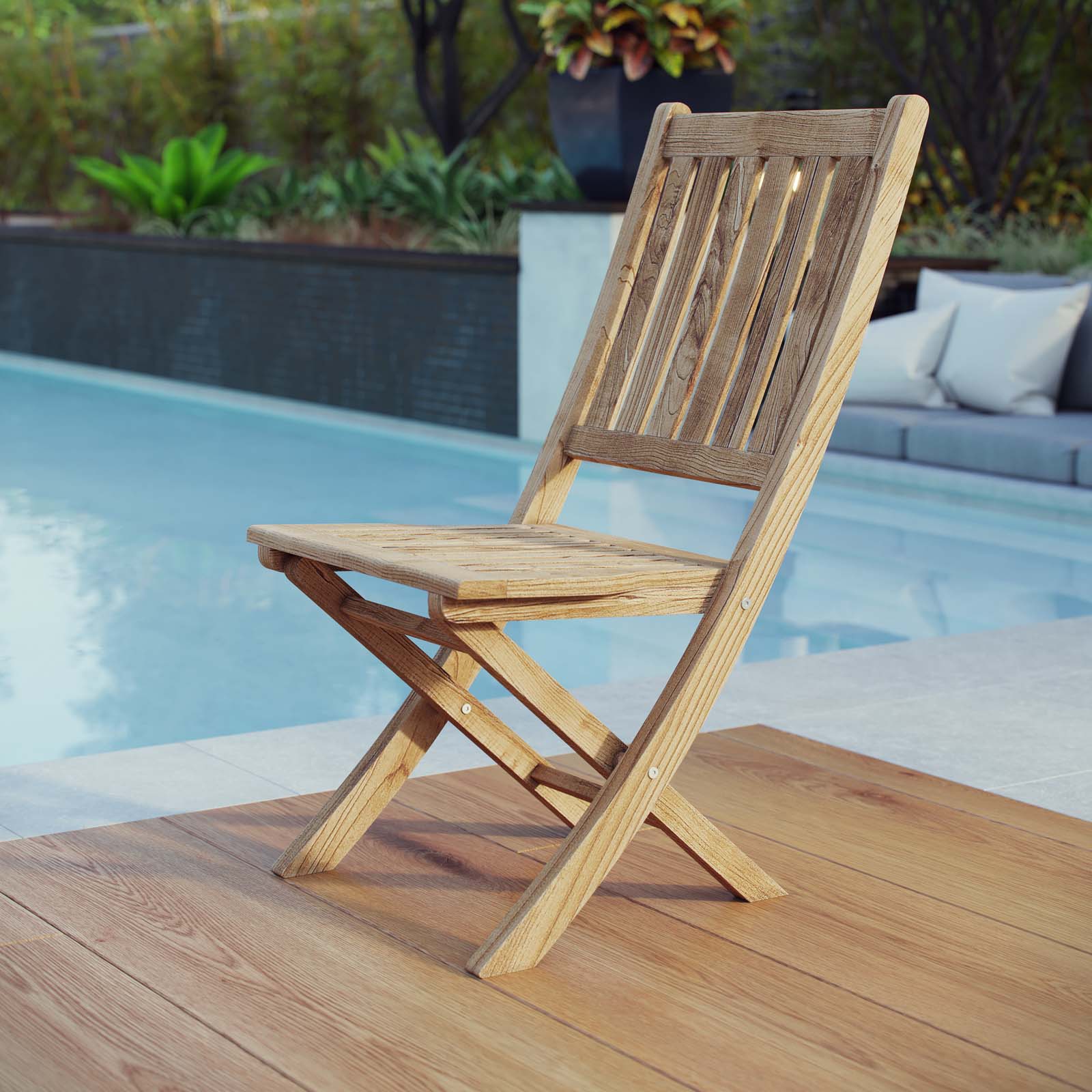 Modway EEI-2702 Marina Outdoor Patio Teak Folding Chair - Natural | Outdoor Chairs