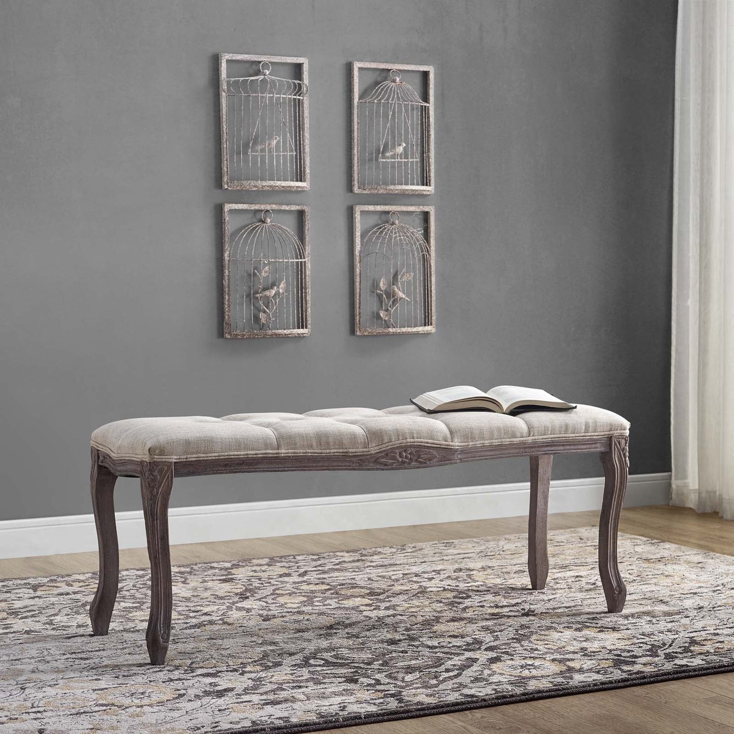 Modway Regal Vintage French Upholstered Fabric Bench | Stools & Benches | Modishstore