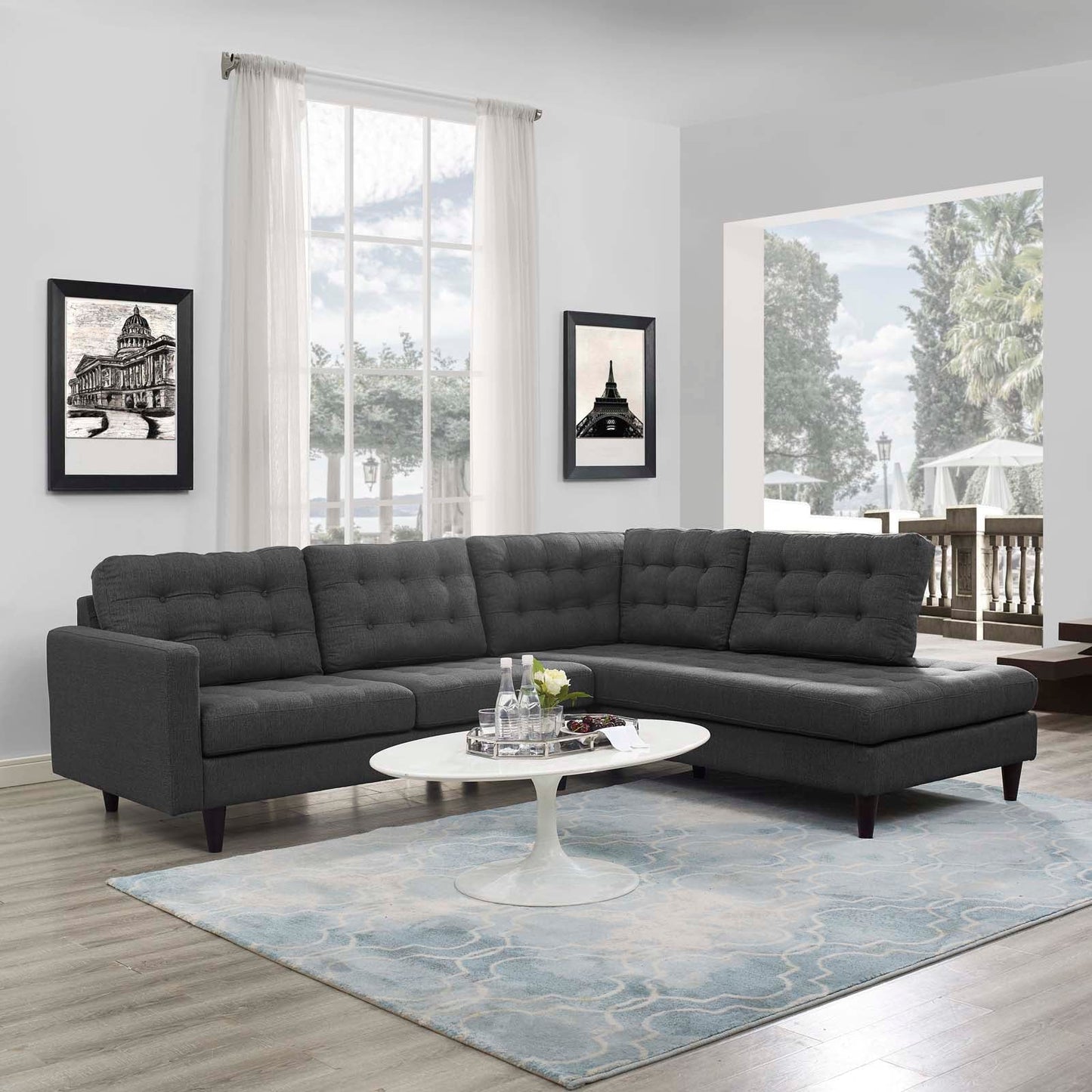 Modway Empress 2 Piece Upholstered Fabric Right Facing Bumper Sectional | Sofas | 
