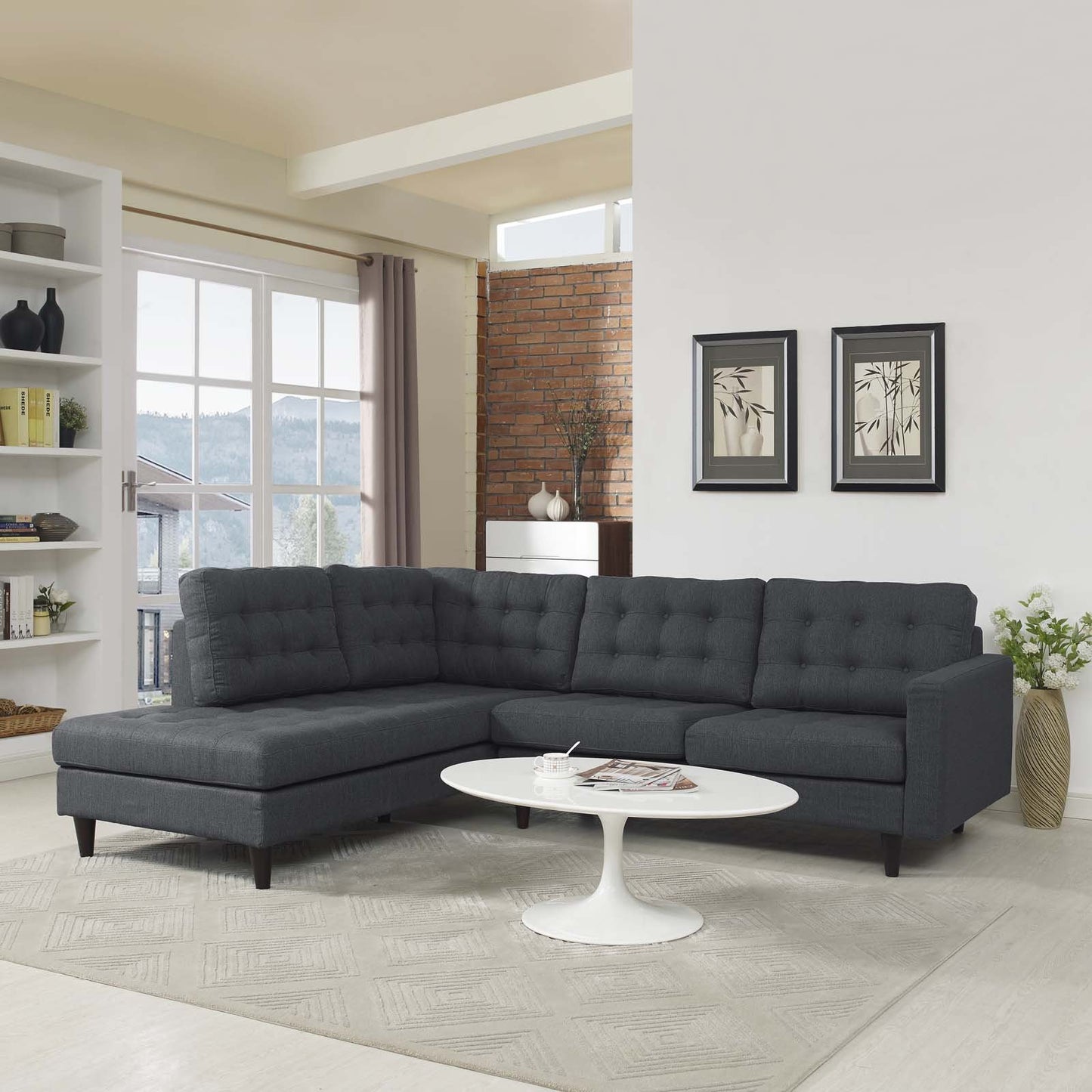 Modway Empress 2 Piece Upholstered Fabric Left Facing Bumper Sectional