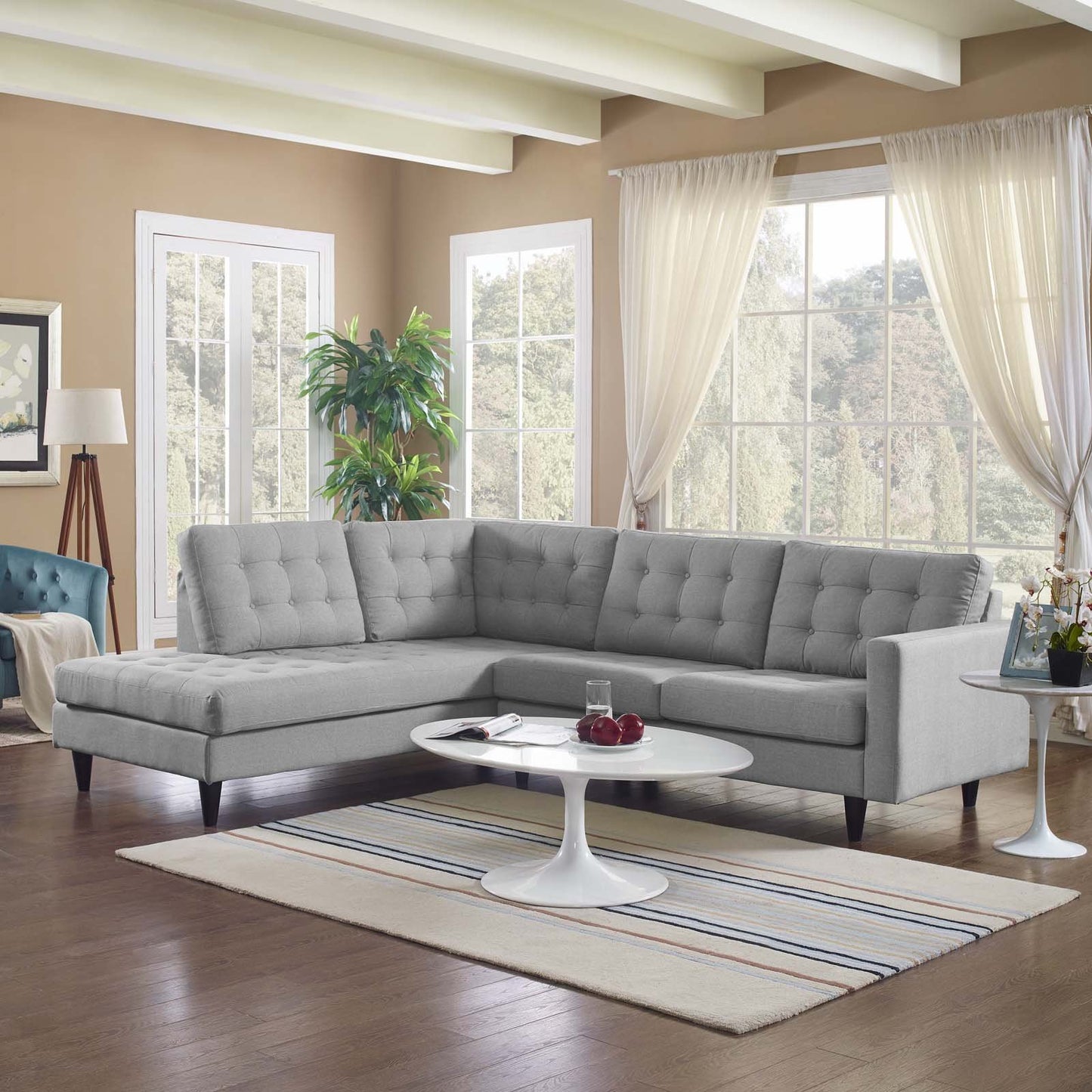 Modway Empress 2 Piece Upholstered Fabric Left Facing Bumper Sectional