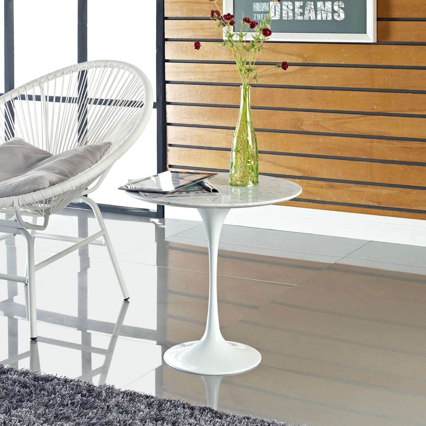 Modway Lippa 20" Marble Side Table - White | Side Tables | Modishstore