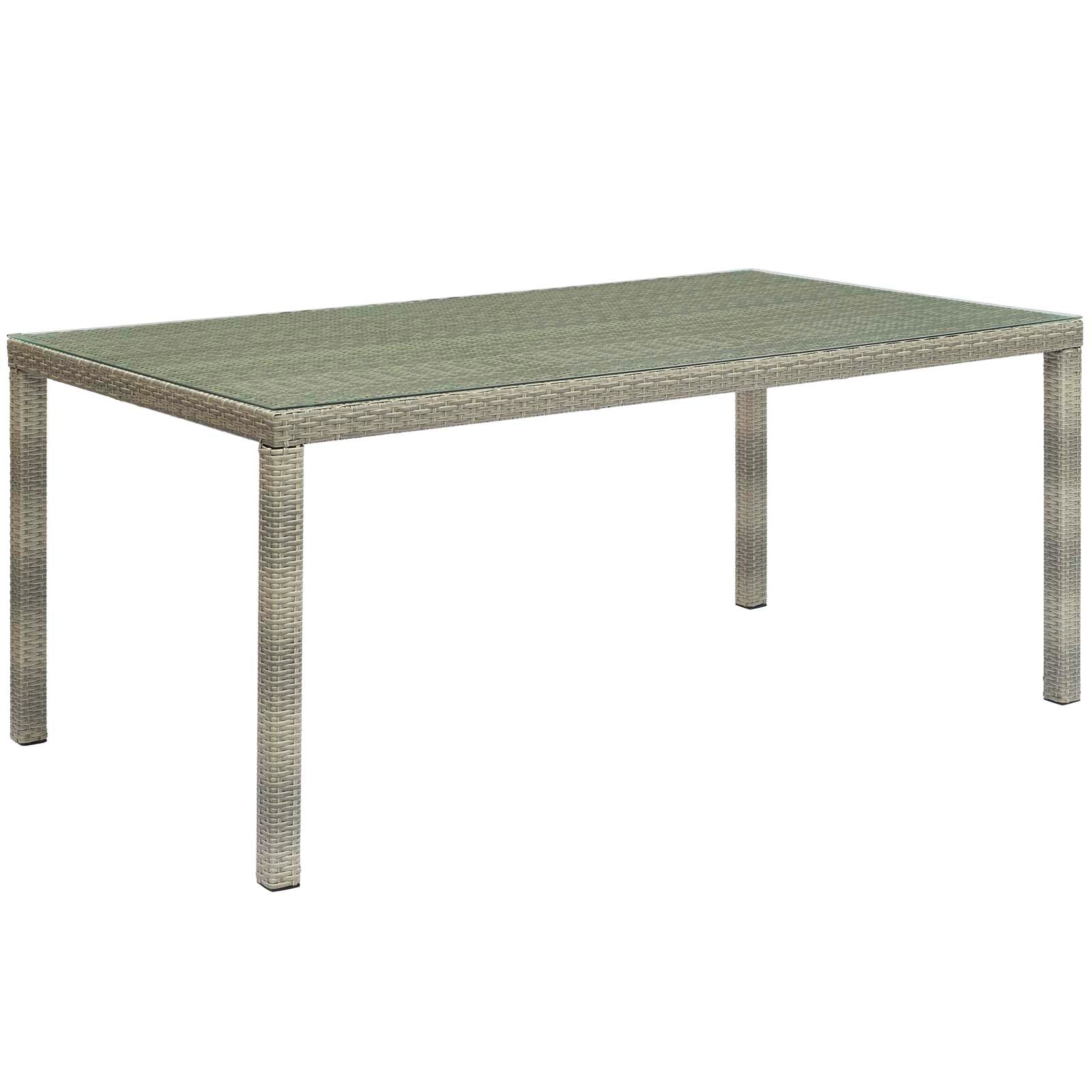Modway Conduit 70" Outdoor Patio Wicker Rattan Dining Table Light Gray | Dining Tables
