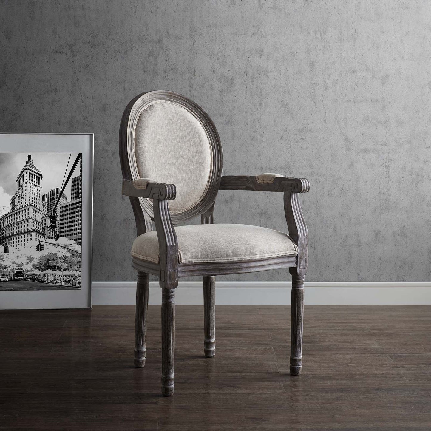 Modway Emanate Vintage French Upholstered Fabric Dining Armchair | Dining Chairs