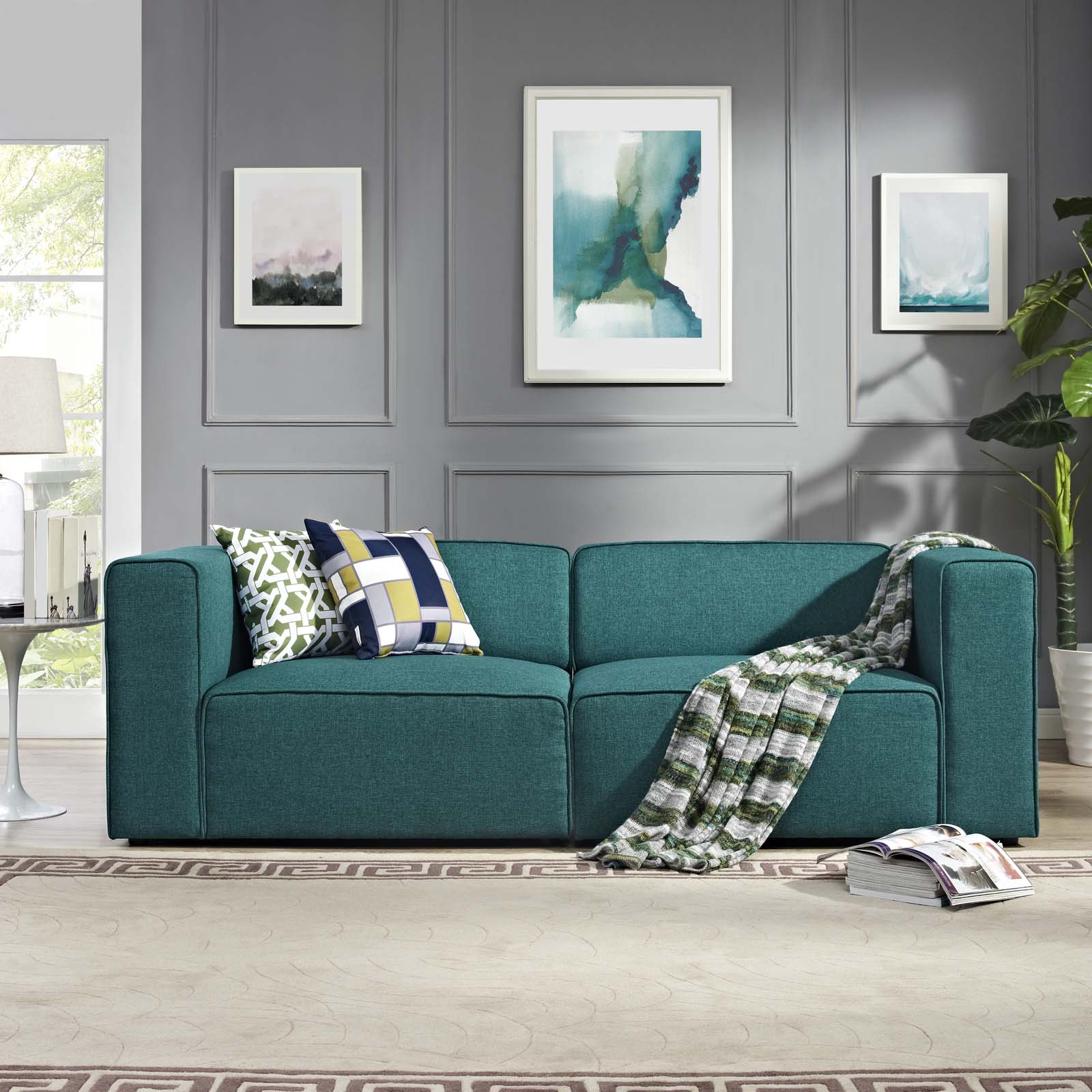 Modway Mingle 2 Piece Upholstered Fabric Sectional Sofa Set | Sofas | Modishstore-11