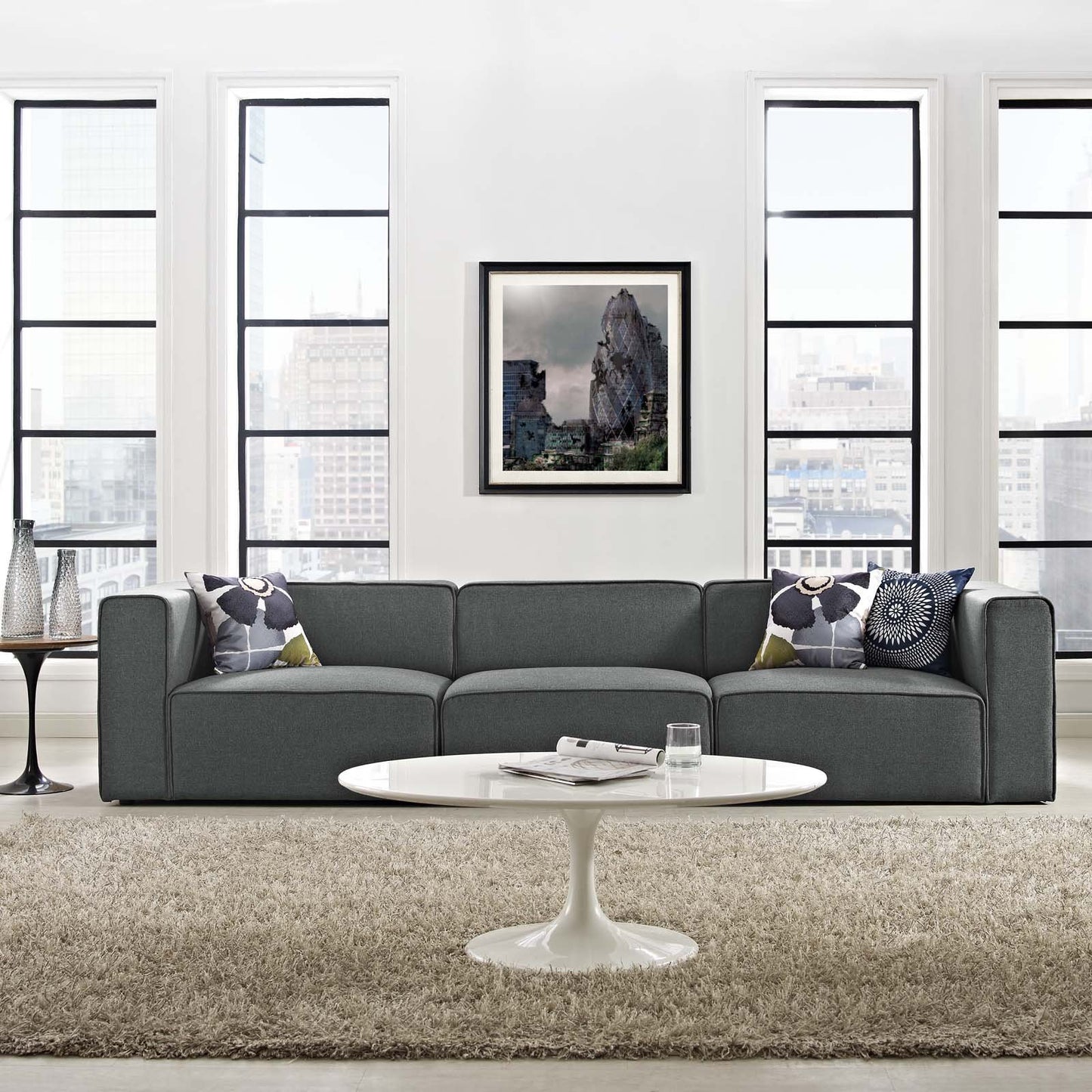Modway Mingle 4 Piece Upholstered Fabric Sectional Sofa Set
