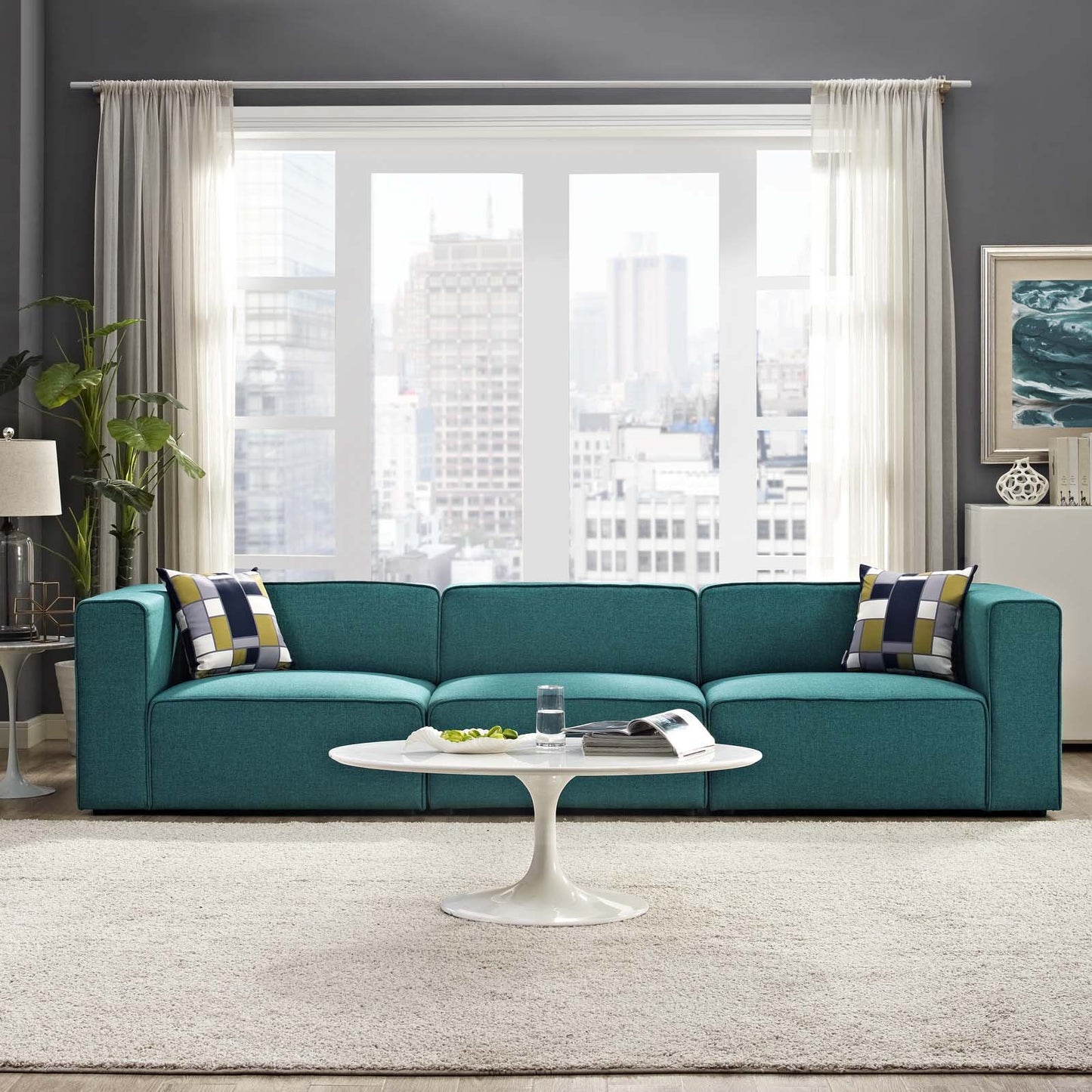 Modway Mingle 4 Piece Upholstered Fabric Sectional Sofa Set