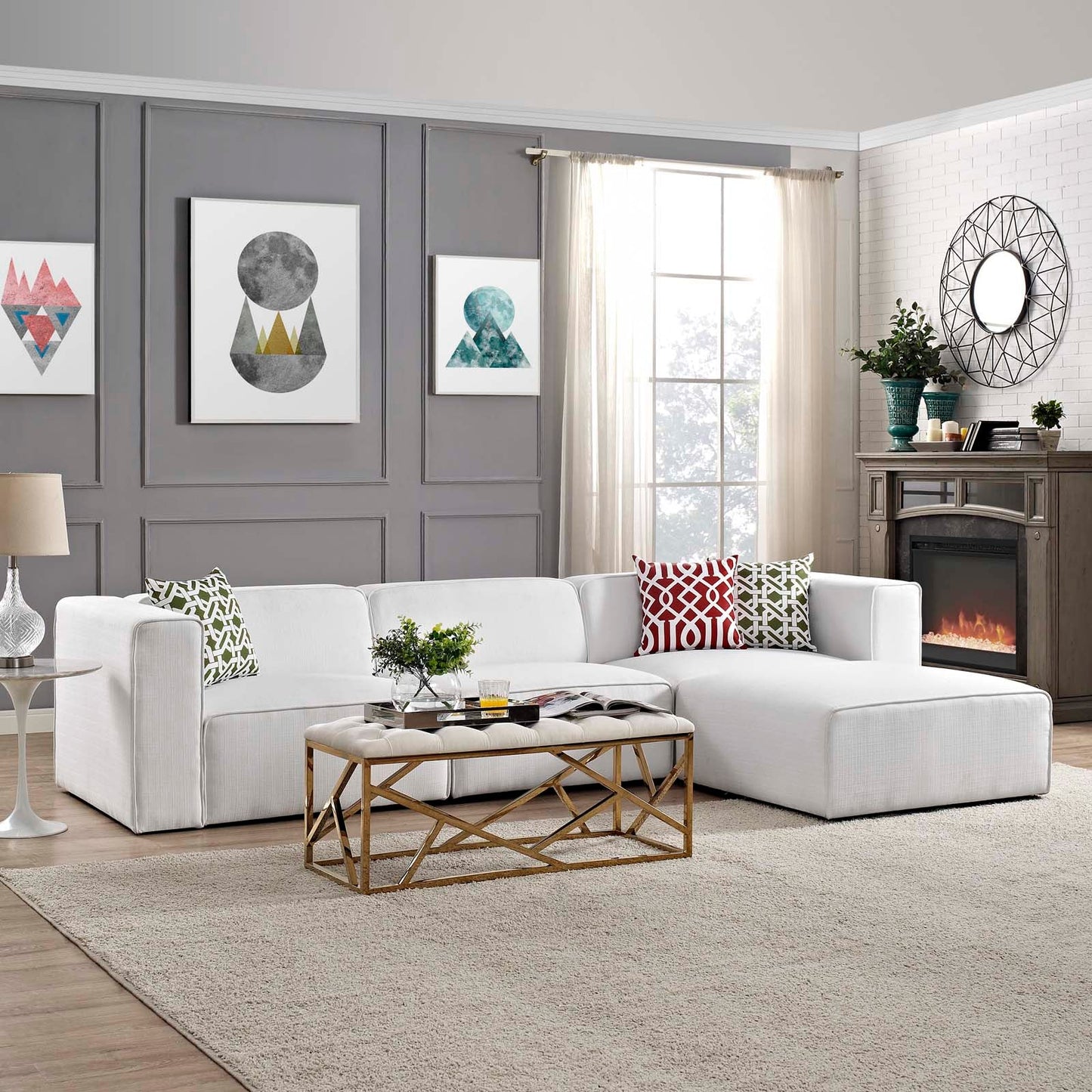 Modway Mingle 4 Piece Upholstered Fabric Sectional Sofa Set | Sofas | Modishstore-13