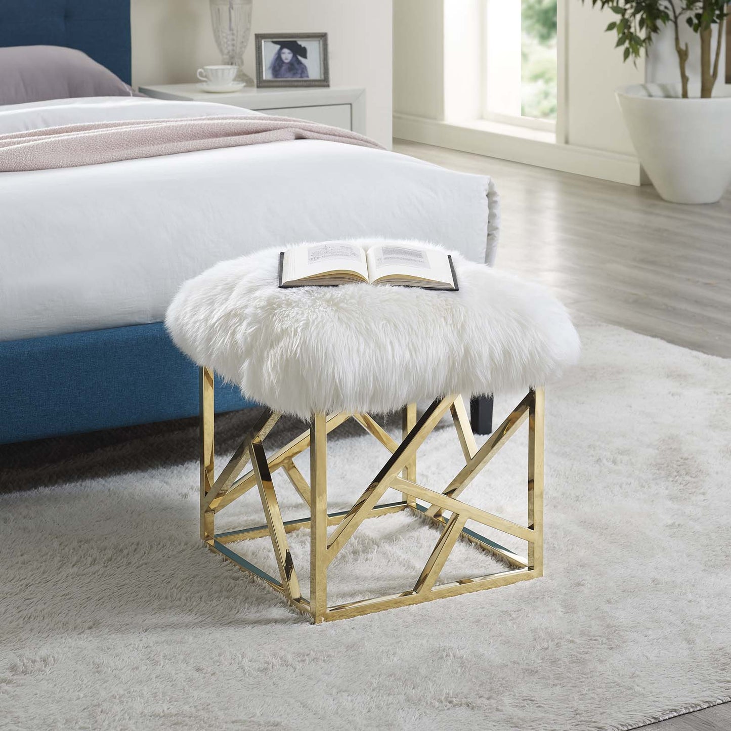 Modway Intersperse Sheepskin Ottoman | Ottomans | 