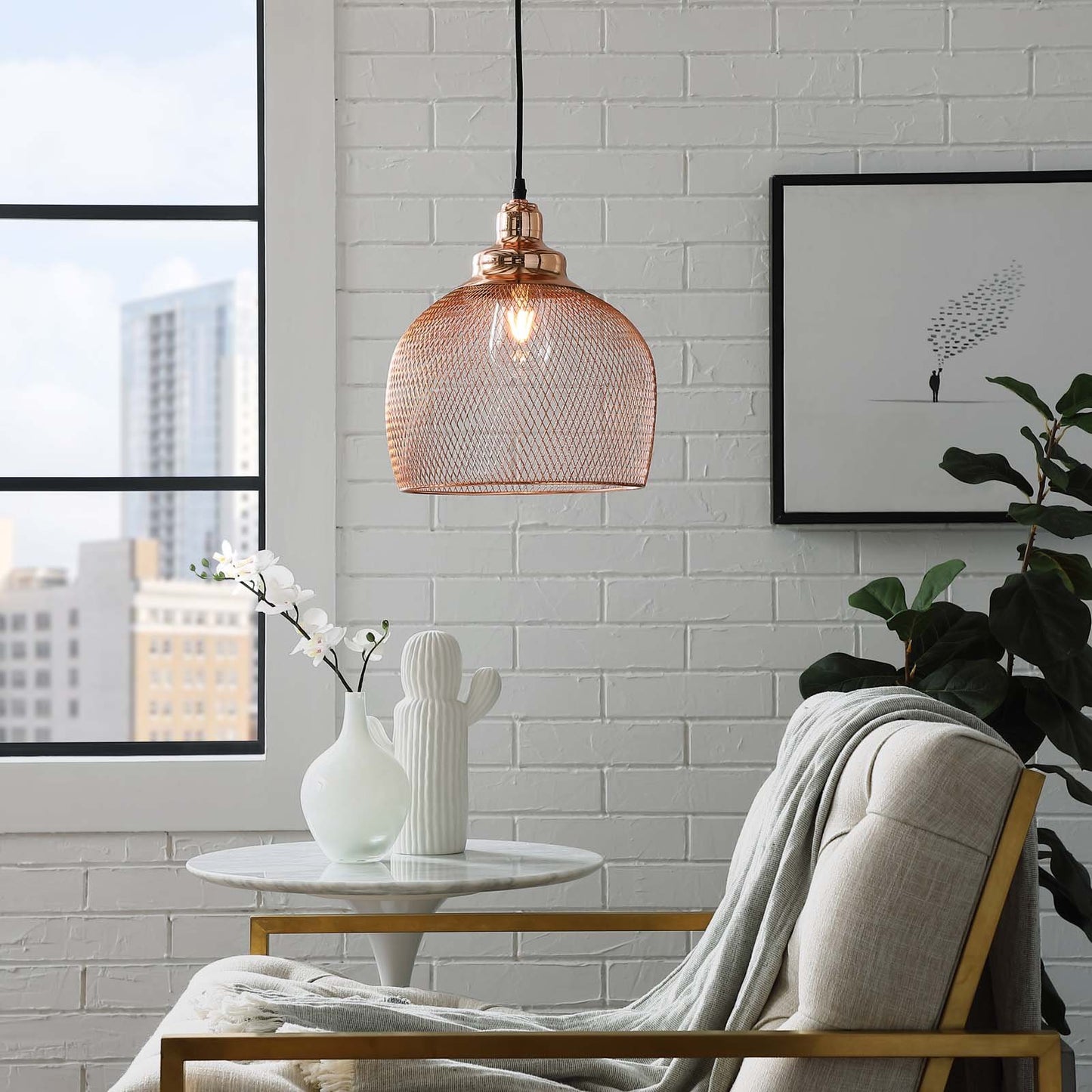 Modway Glimmer Half-Sphere Rose Gold Pendant Light