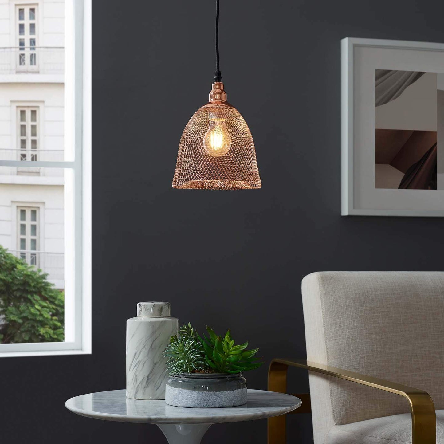 Modway Glimmer Bell-Shaped Rose Gold Pendant Light