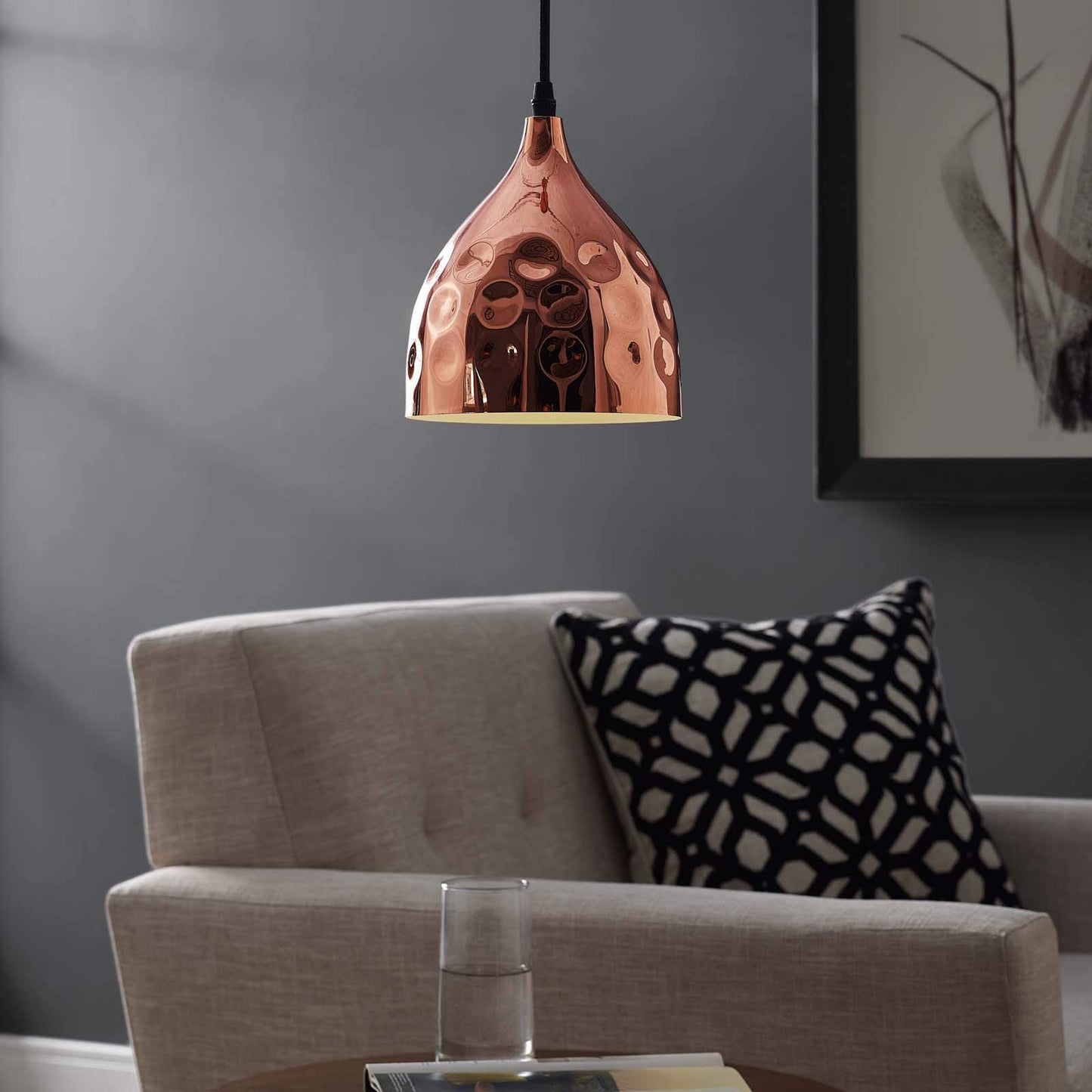 Modway Dimple 6.5" Bell-Shaped Rose Gold Pendant Light