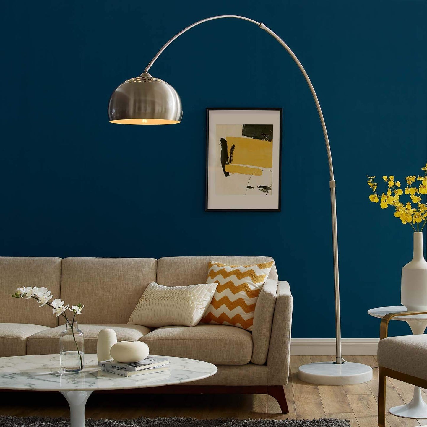 Modway Sunflower Round Marble Base Floor Lamp White