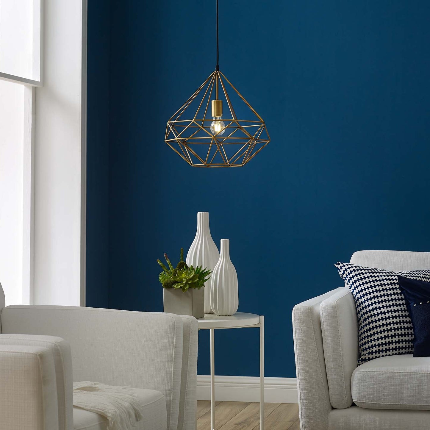 Modway Rarity Diamond-Shaped Brass Pendant Light