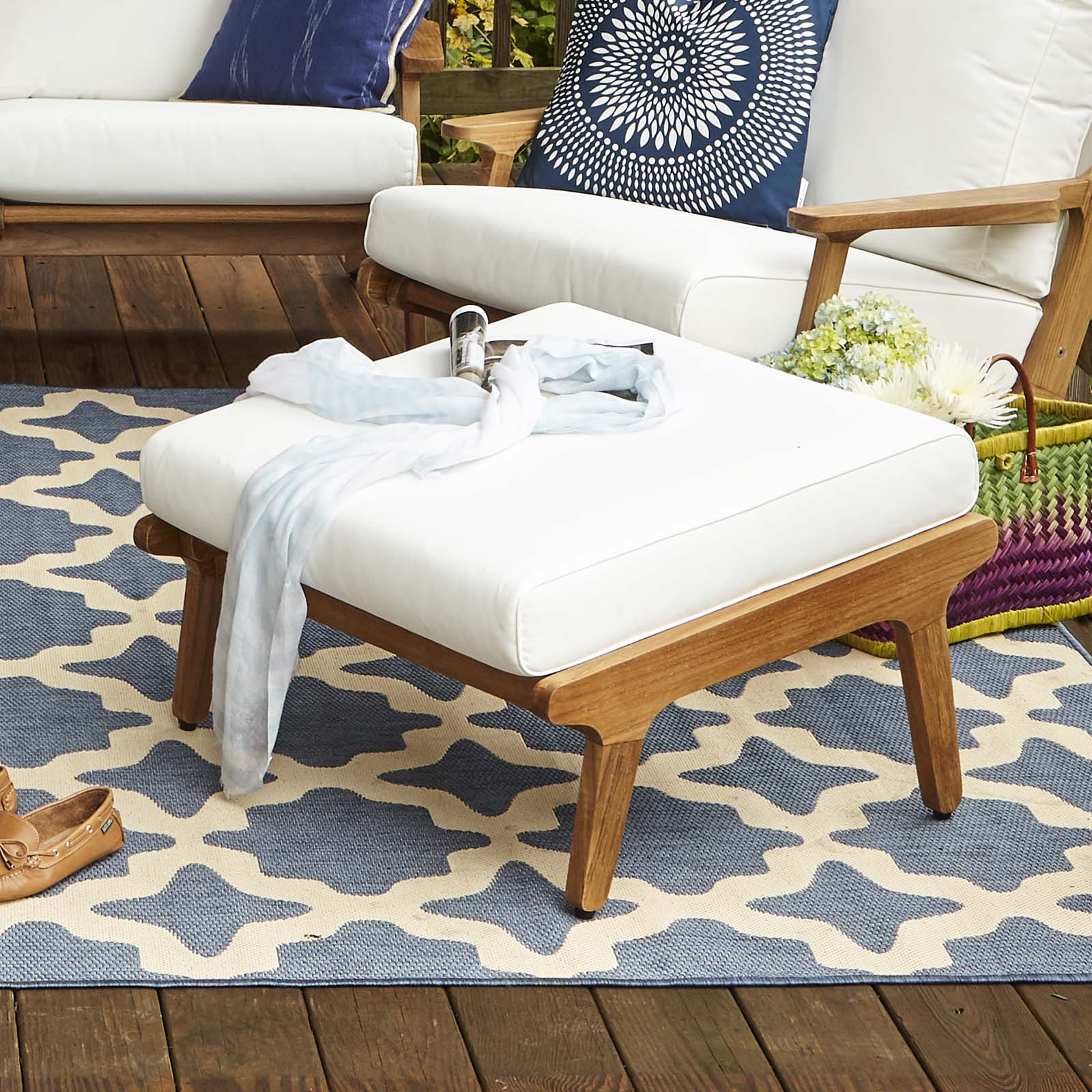 Modway Saratoga Outdoor Patio Teak Ottoman Natural White | Ottomans | Modishstore-2