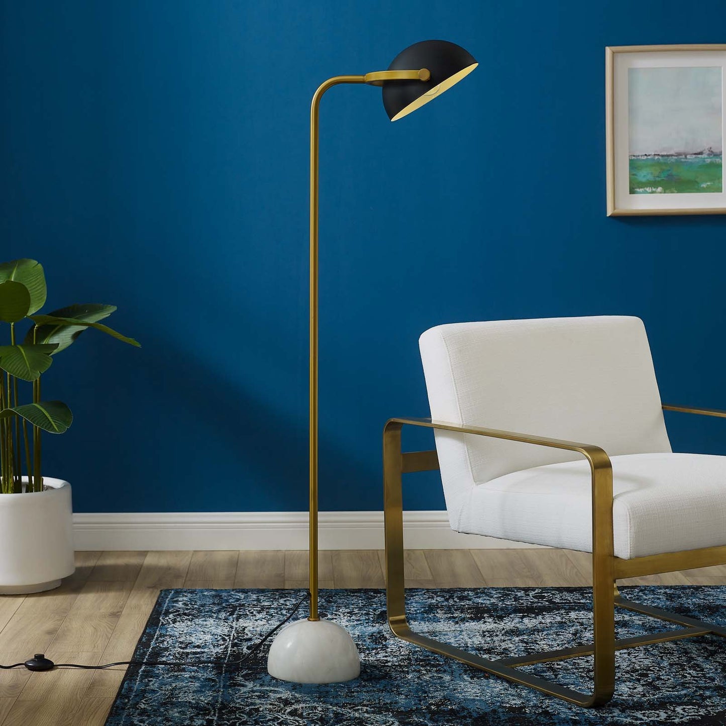 Modway Convey Bronze and White Marble Floor Lamp