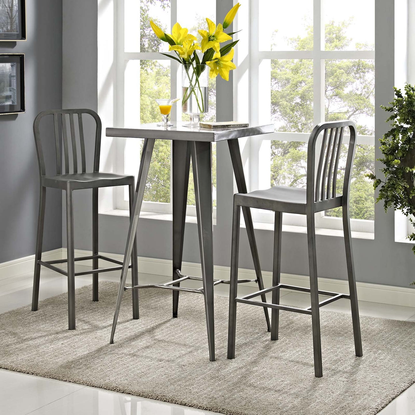 Modway Clink Bar Stool Metal Set of 2