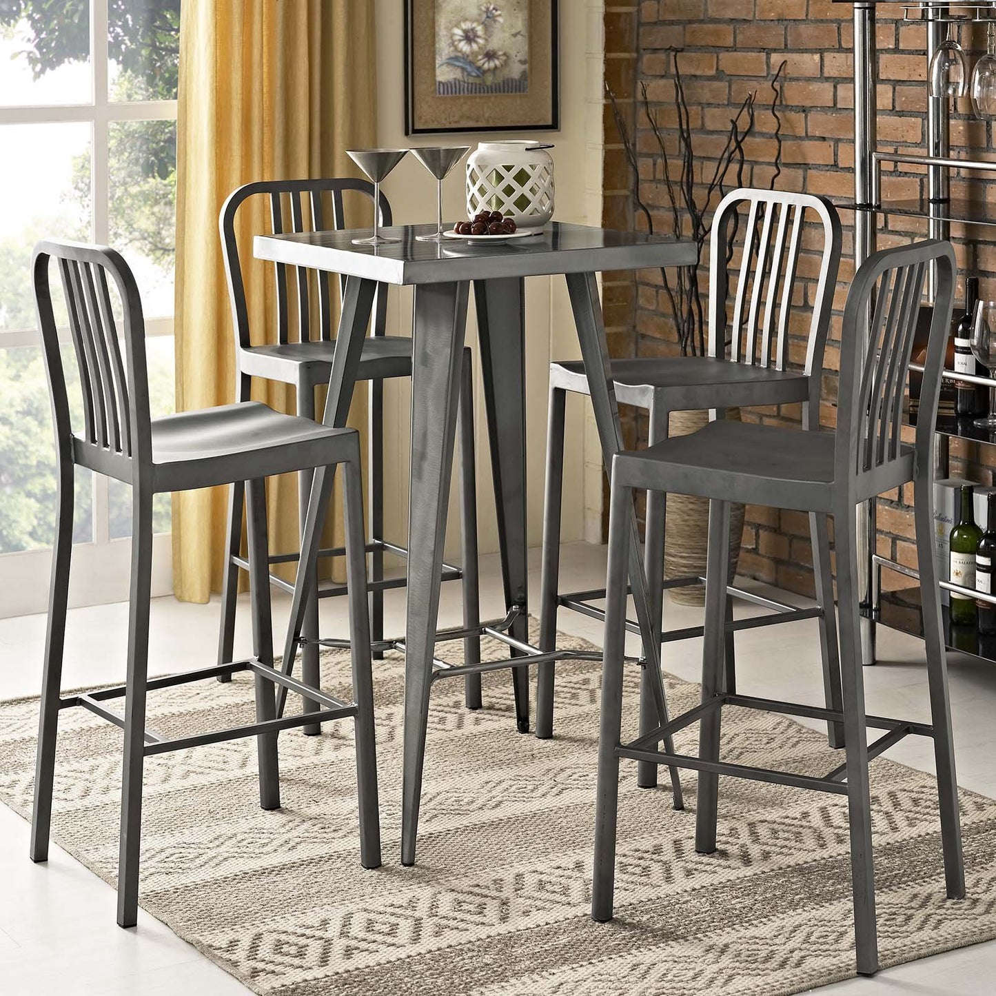Modway Clink Bar Stool Metal Set of 4