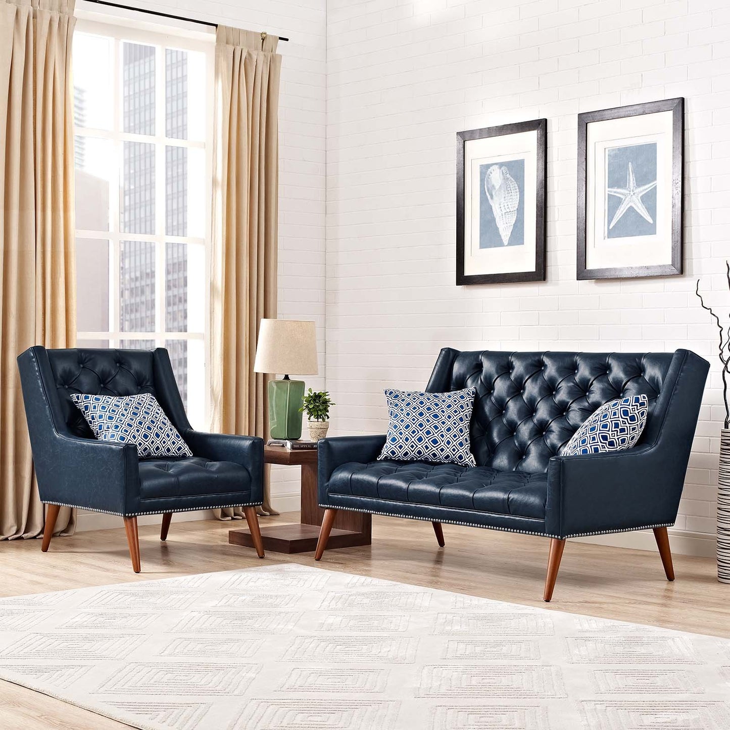 Modway Peruse Living Room Set Faux Leather Set of 2