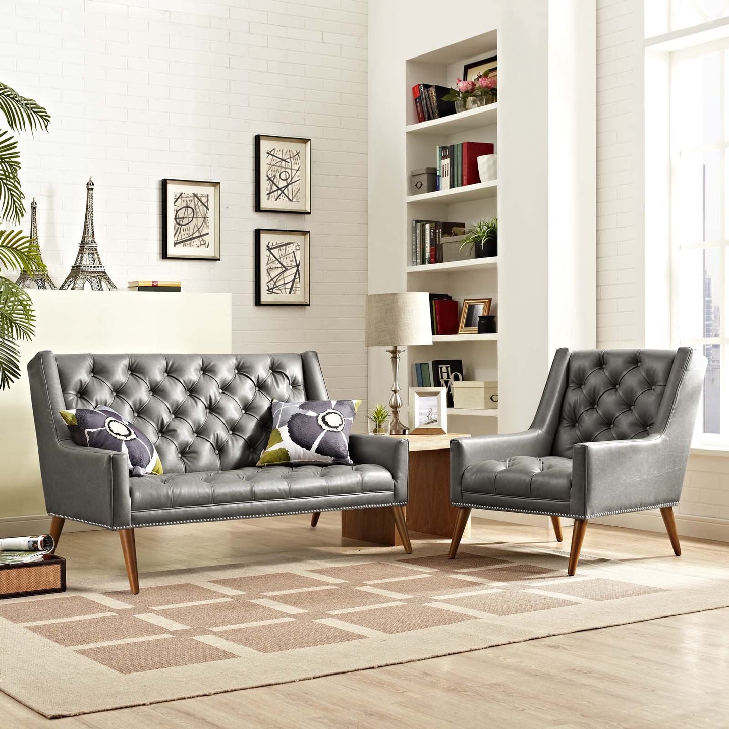 Modway Peruse Living Room Set Faux Leather Set of 2
