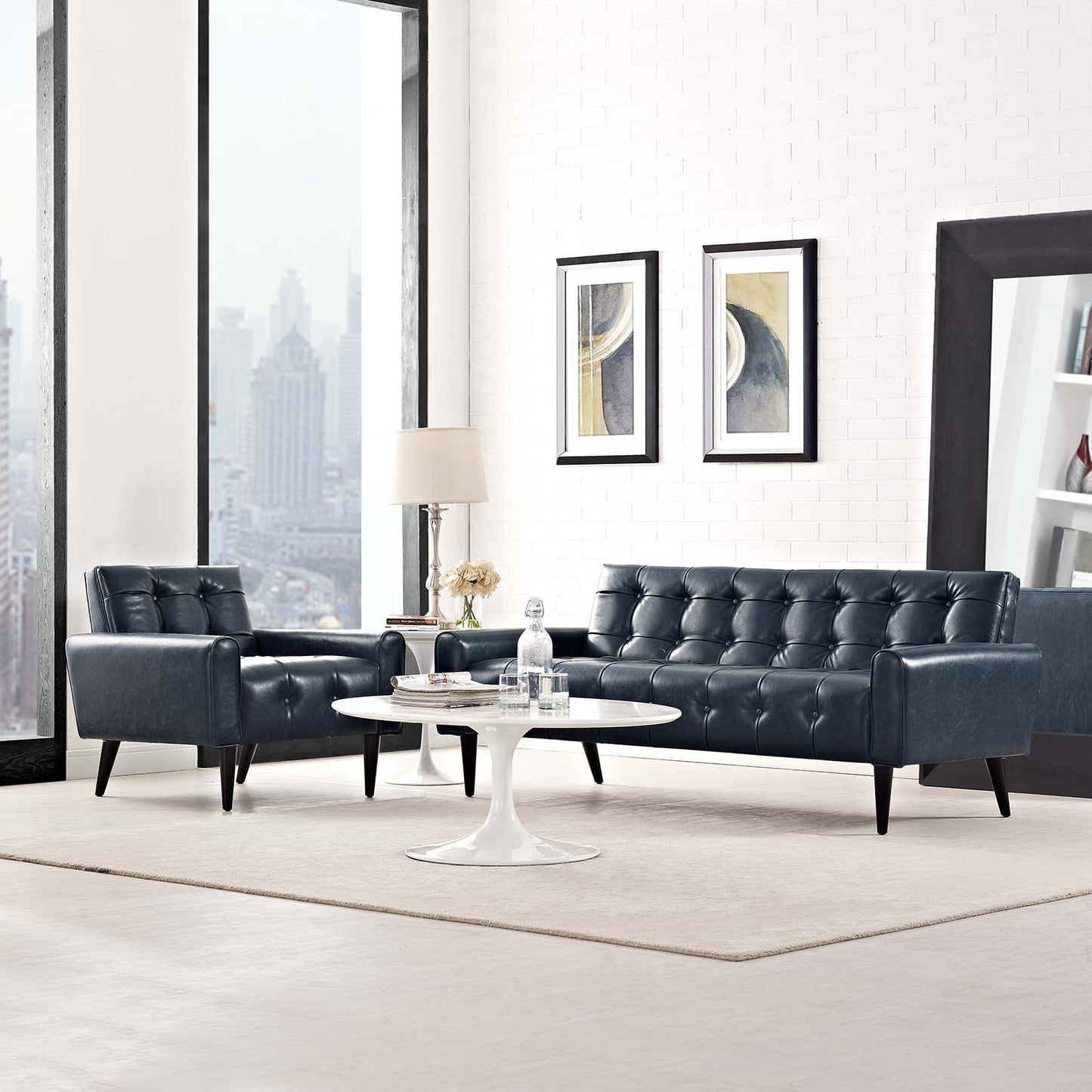 Modway Delve 2 Piece Upholstered Vinyl Sofa and Armchair Set