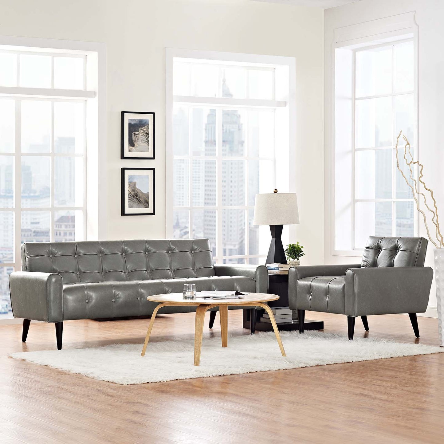 Modway Delve 2 Piece Upholstered Vinyl Sofa and Armchair Set