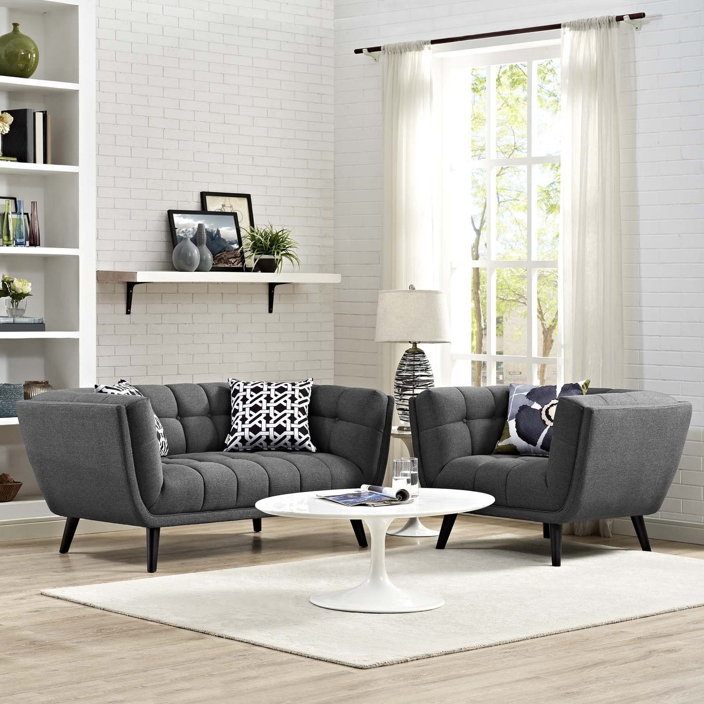 Modway Bestow 2 Piece Upholstered Fabric Loveseat and Armchair Set