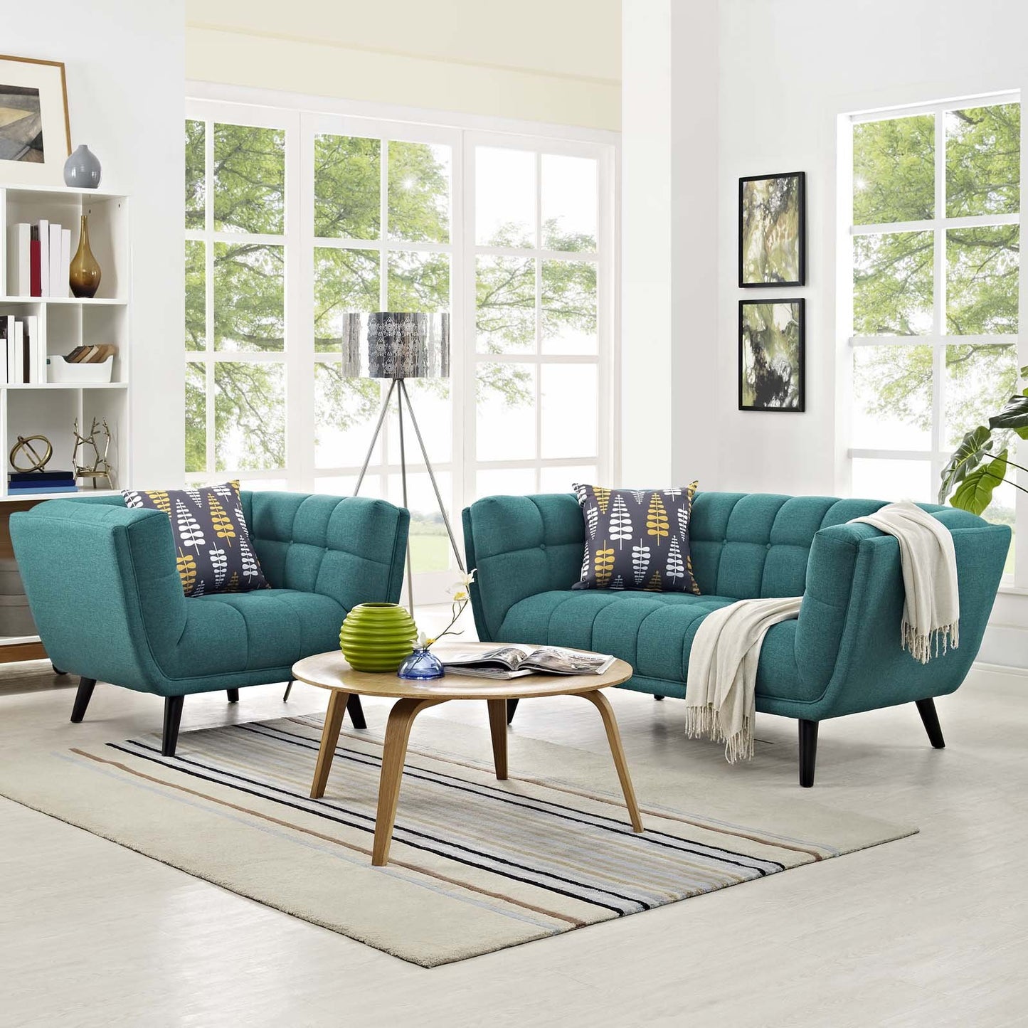 Modway Bestow 2 Piece Upholstered Fabric Loveseat and Armchair Set