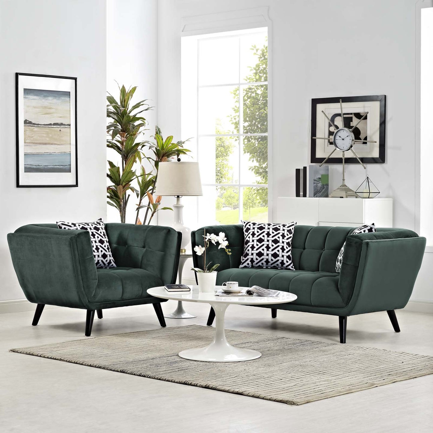 Modway Bestow 2 Piece Performance Velvet Loveseat and Armchair Set
