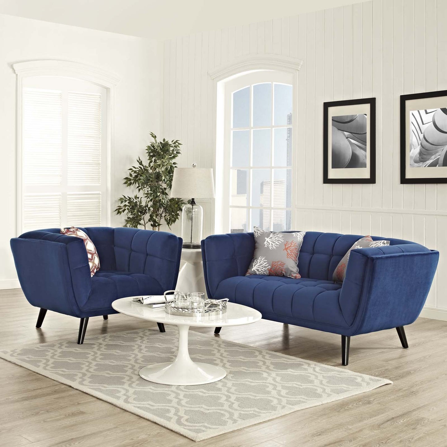 Modway Bestow 2 Piece Performance Velvet Loveseat and Armchair Set