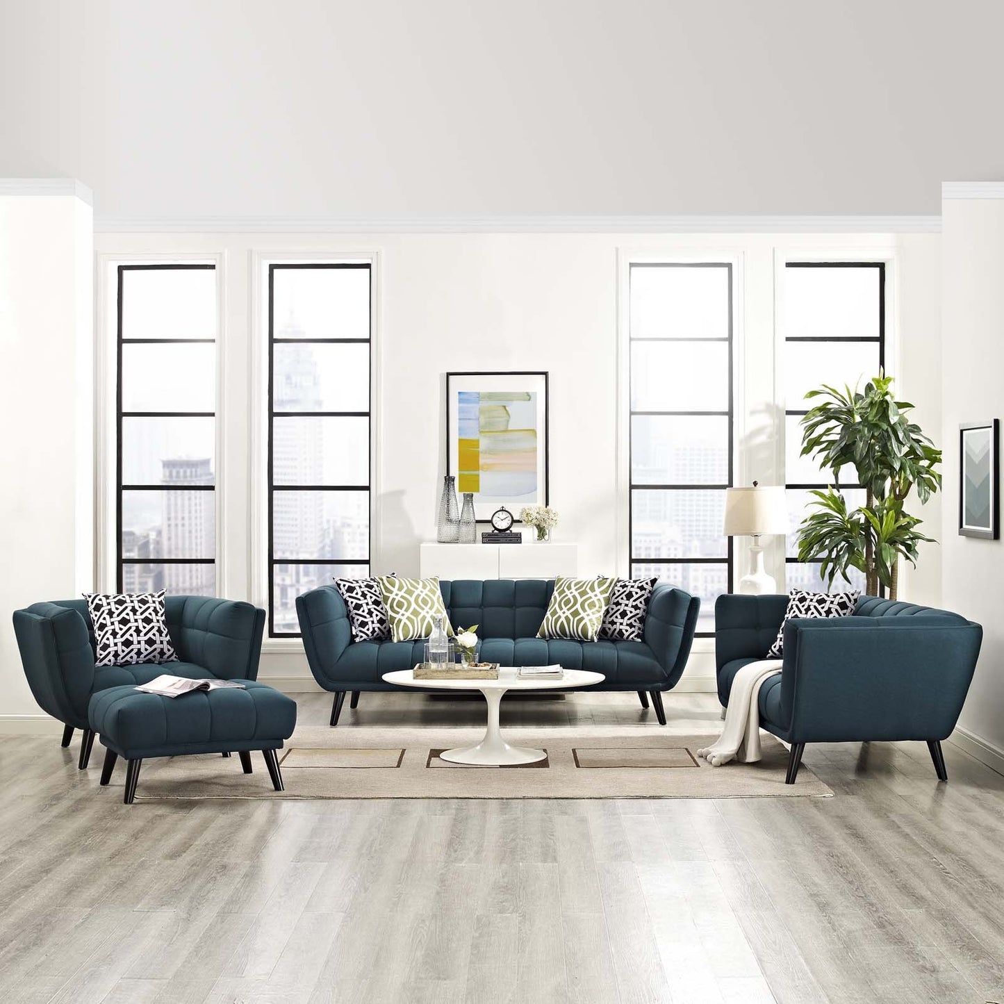Modway Bestow 3 Piece Upholstered Fabric Sofa Loveseat and Armchair Set