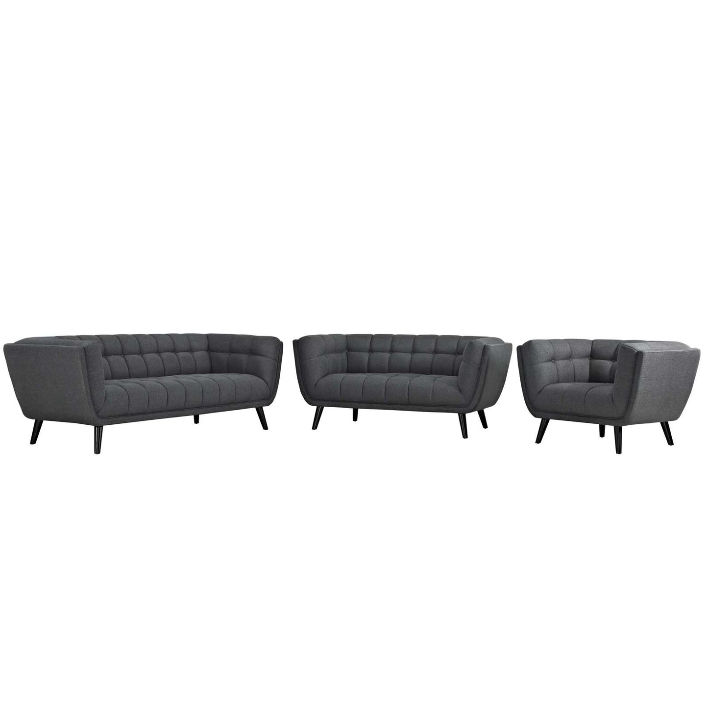 Modway Bestow 3 Piece Upholstered Fabric Sofa Loveseat and Armchair Set