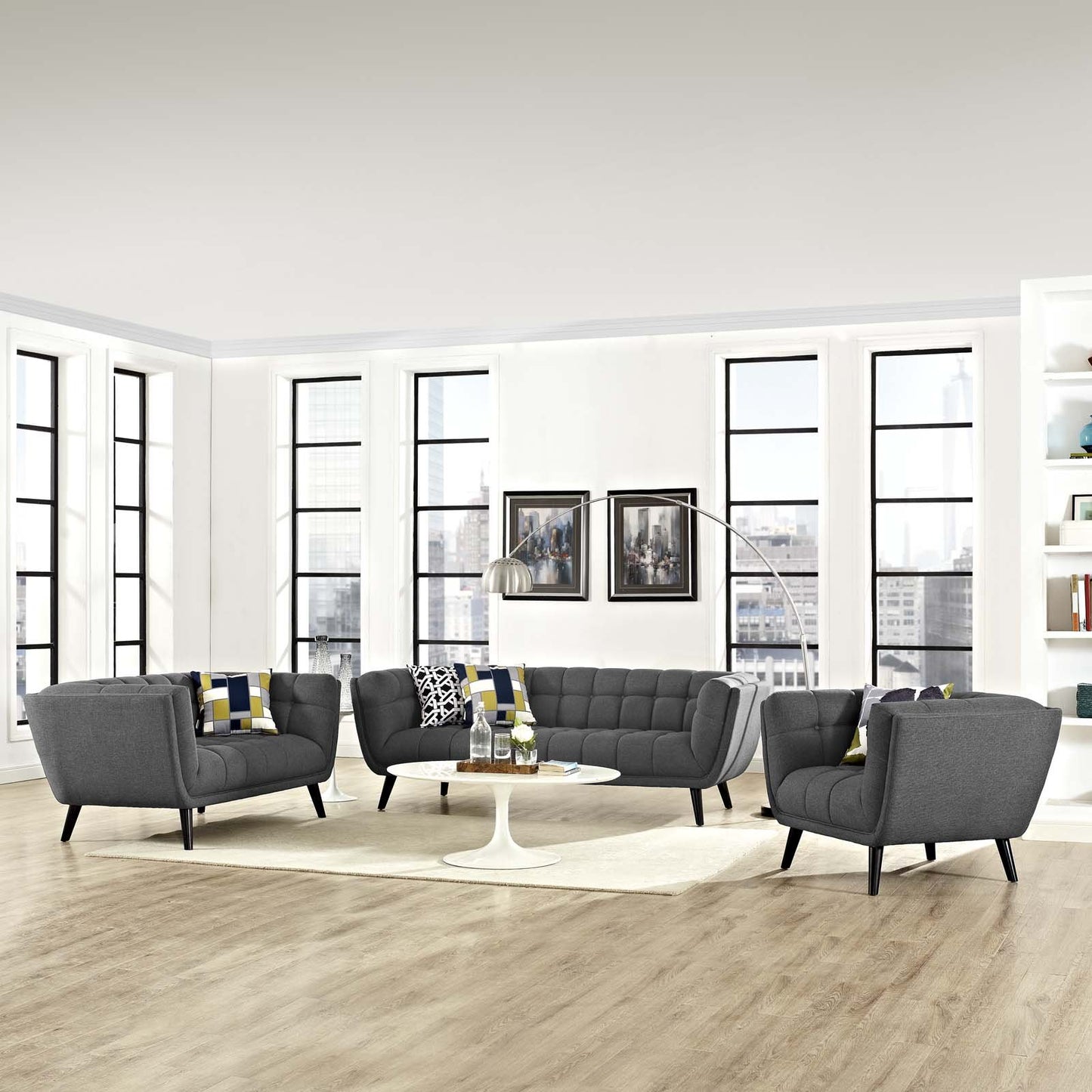 Modway Bestow 3 Piece Upholstered Fabric Sofa Loveseat and Armchair Set