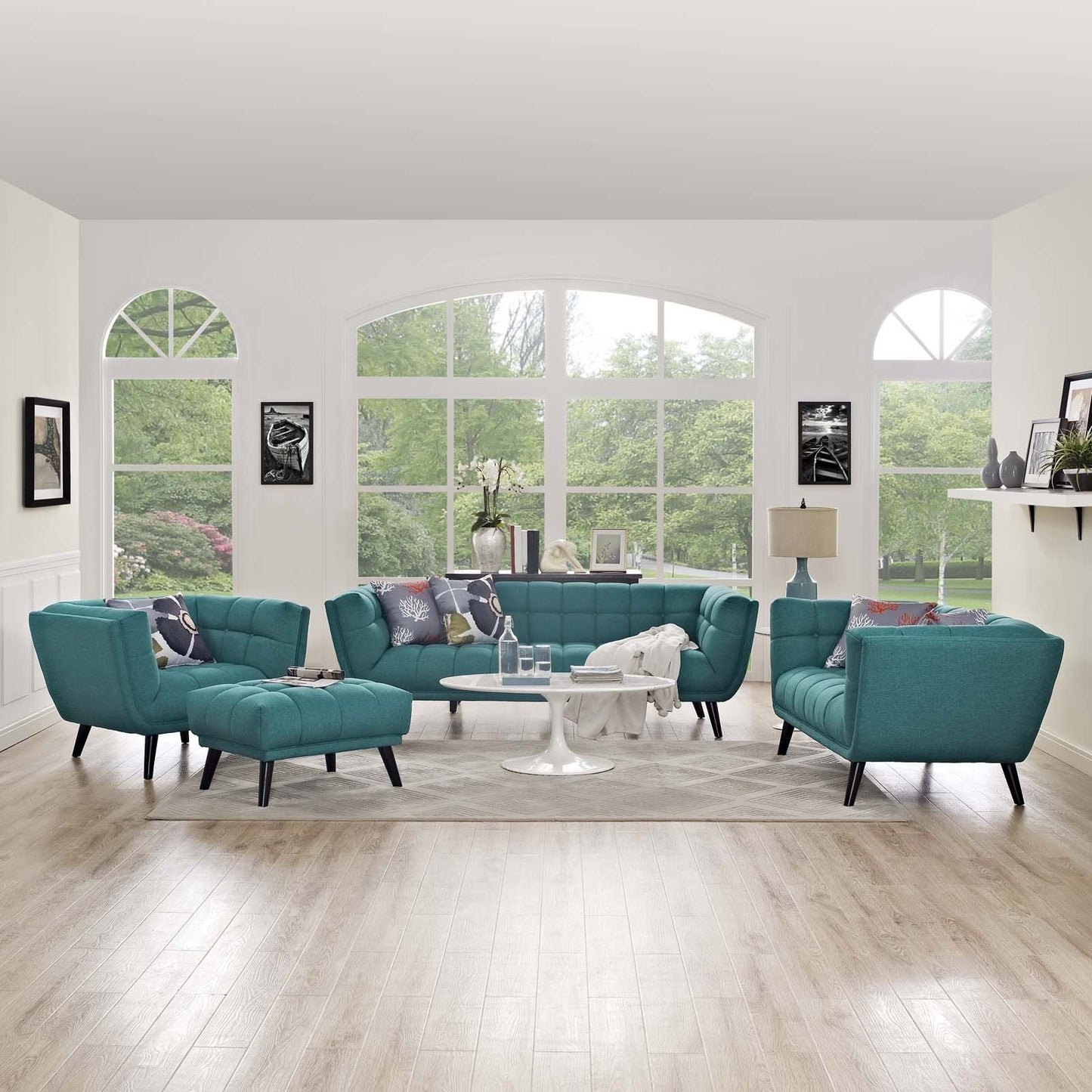 Modway Bestow 3 Piece Upholstered Fabric Sofa Loveseat and Armchair Set