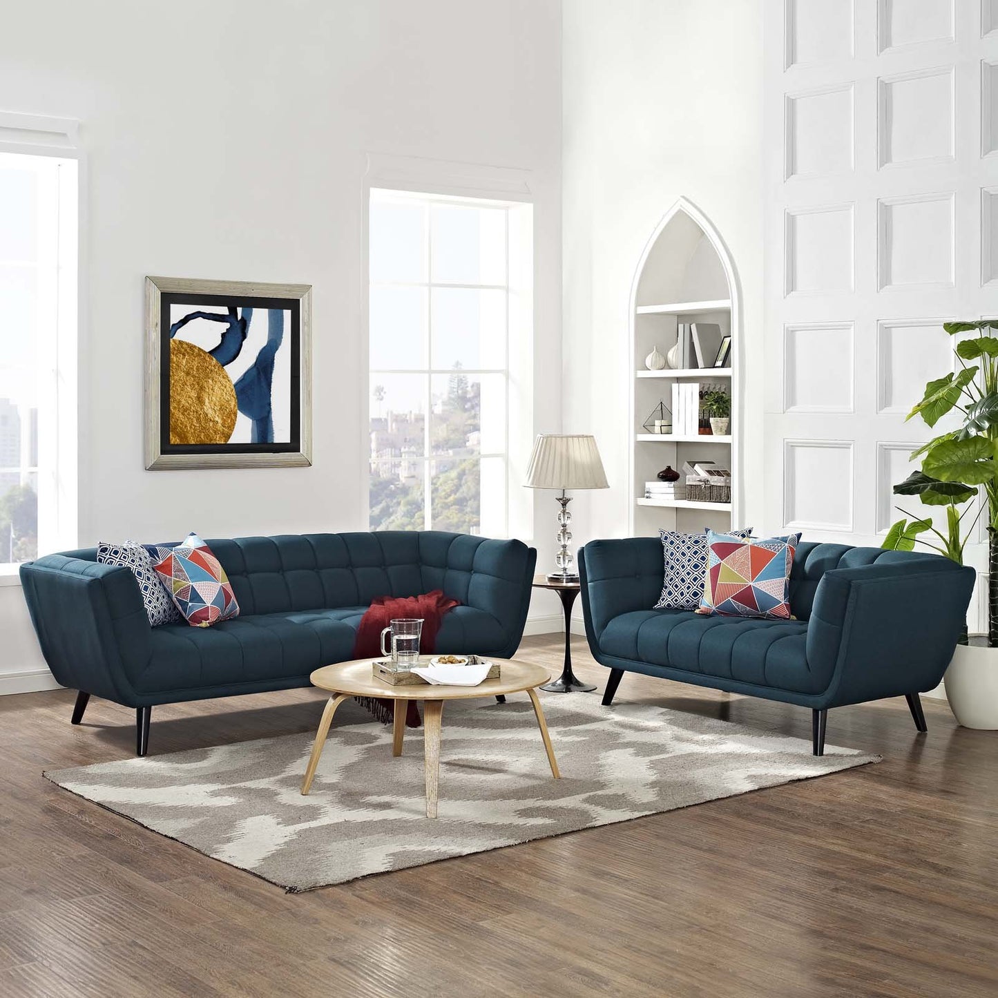 Modway Bestow 2 Piece Upholstered Fabric Sofa and Loveseat Set