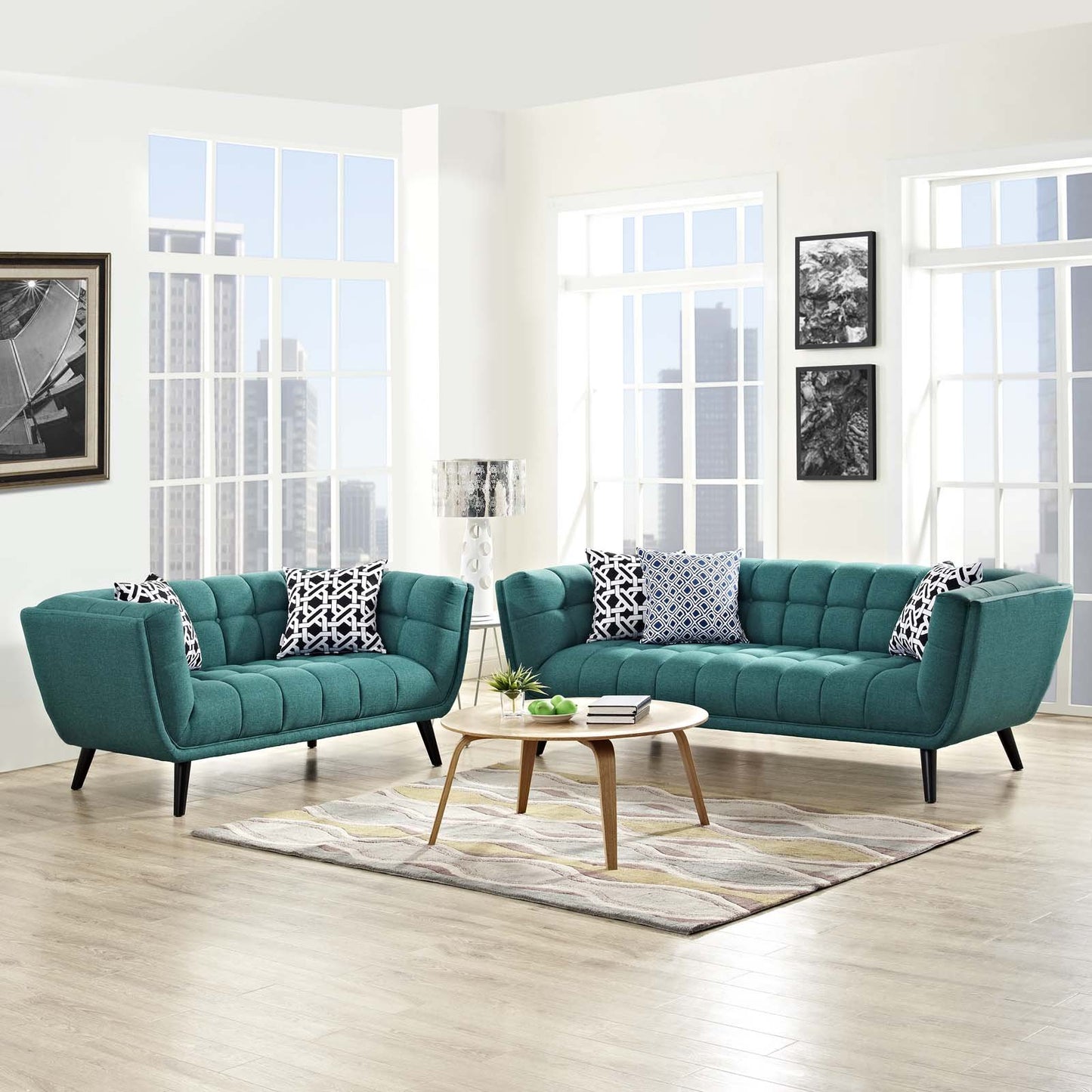 Modway Bestow 2 Piece Upholstered Fabric Sofa and Loveseat Set