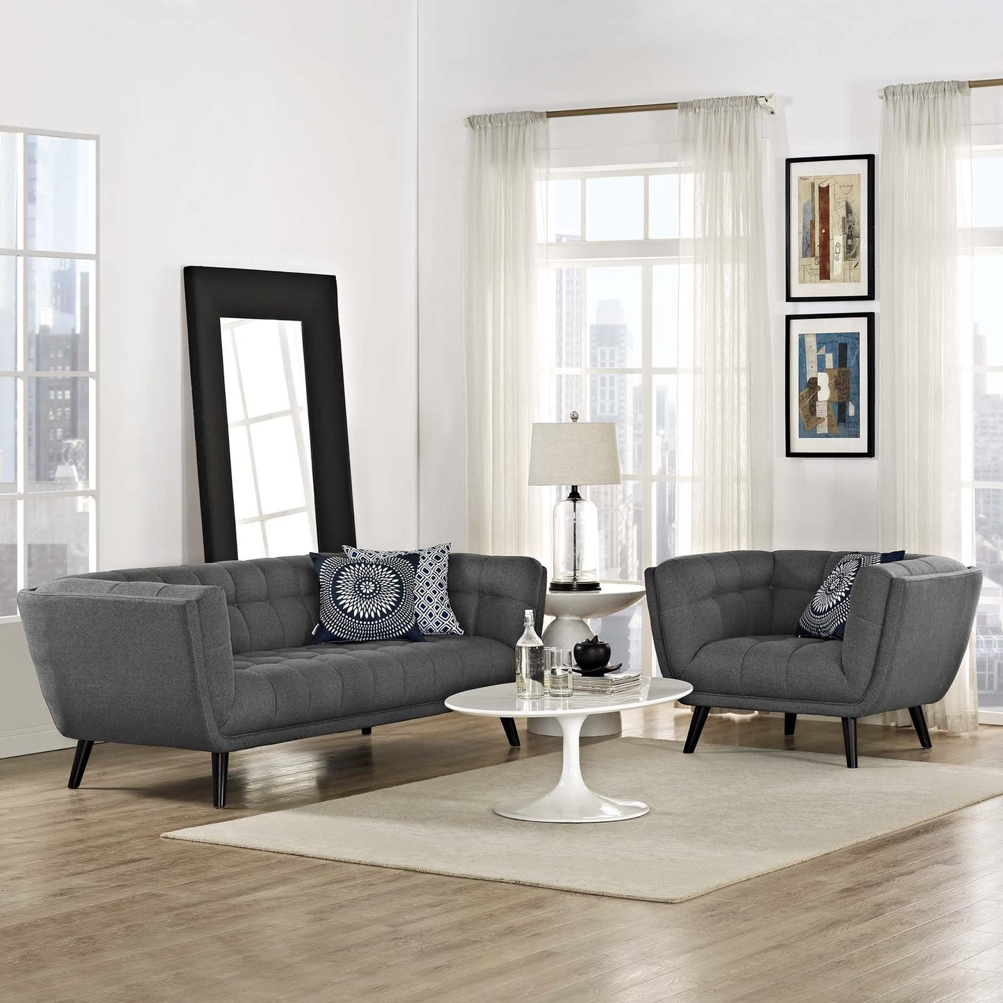 Modway Bestow 2 Piece Upholstered Fabric Sofa and Armchair Set