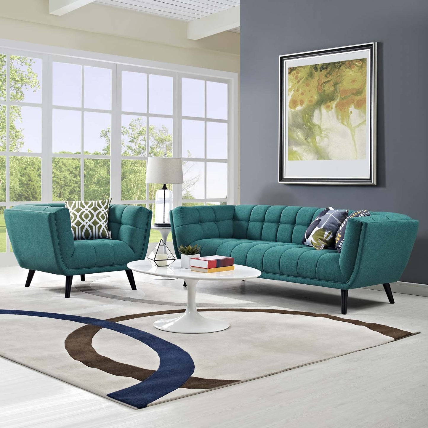 Modway Bestow 2 Piece Upholstered Fabric Sofa and Armchair Set
