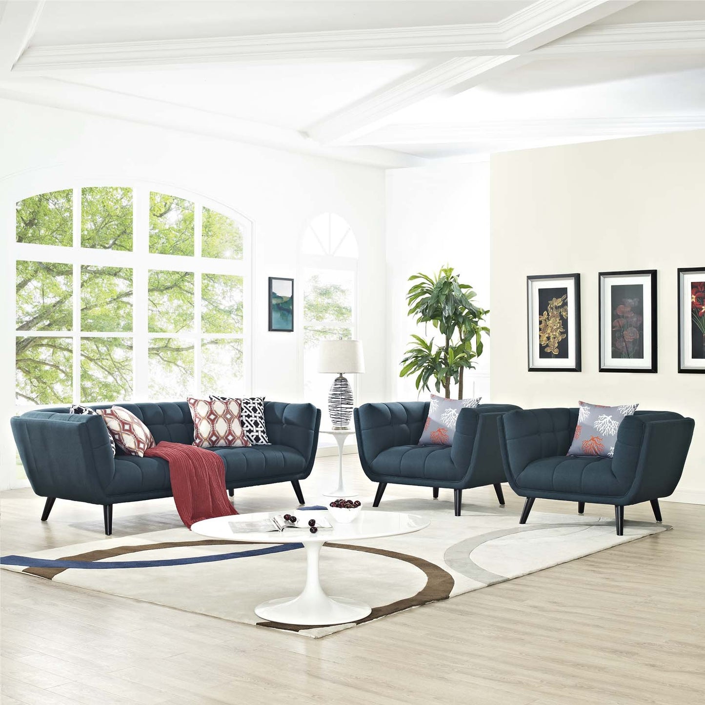 Modway Bestow 3 Piece Upholstered Fabric Sofa and Armchair Set