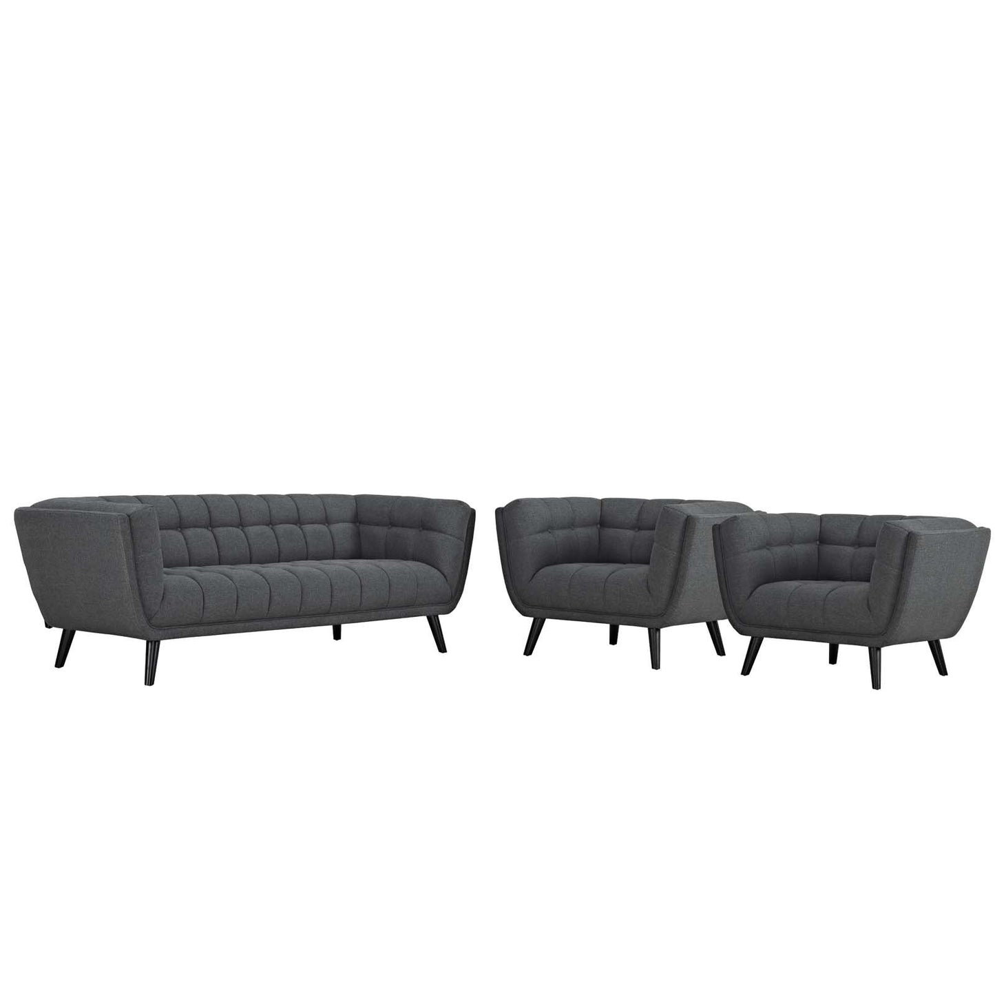 Modway Bestow 3 Piece Upholstered Fabric Sofa and Armchair Set
