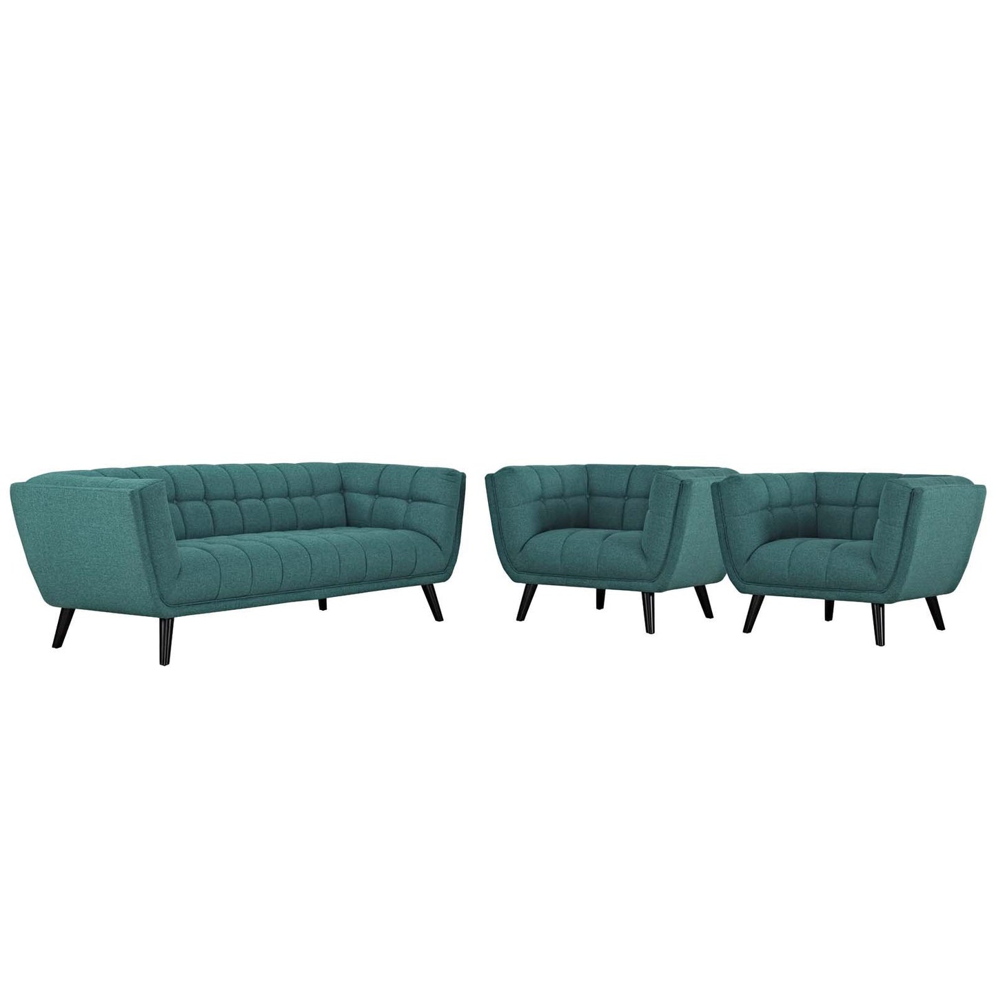 Modway Bestow 3 Piece Upholstered Fabric Sofa and Armchair Set