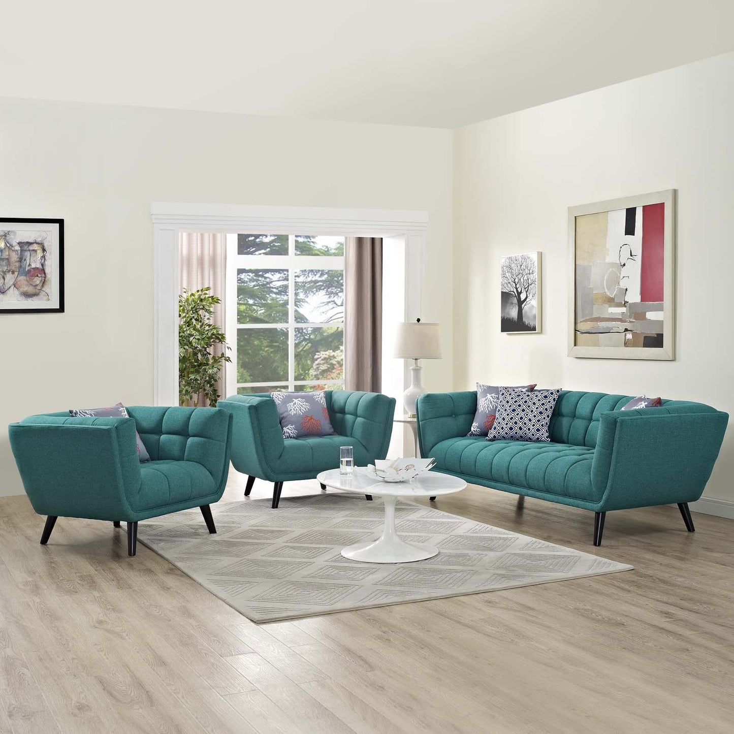 Modway Bestow 3 Piece Upholstered Fabric Sofa and Armchair Set