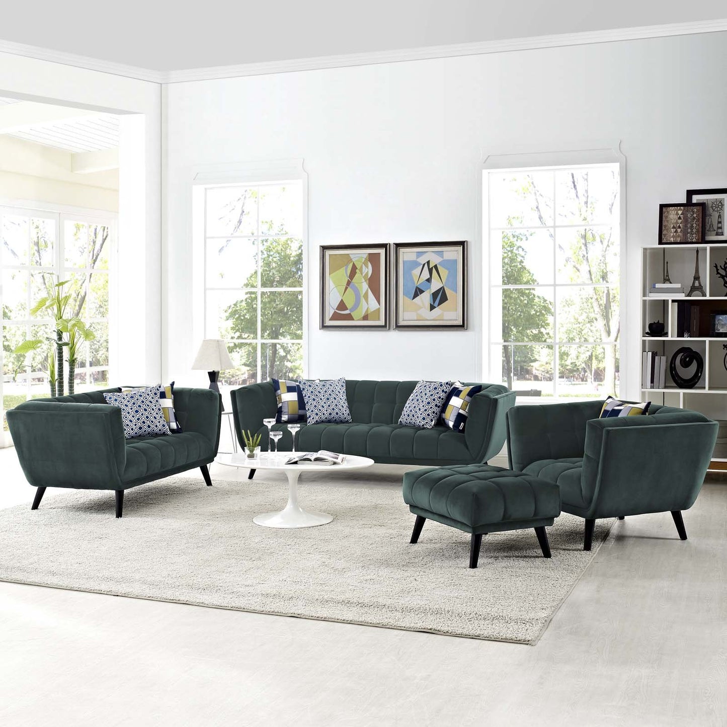 Modway Bestow 3 Piece Performance Velvet Sofa Loveseat and Armchair Set