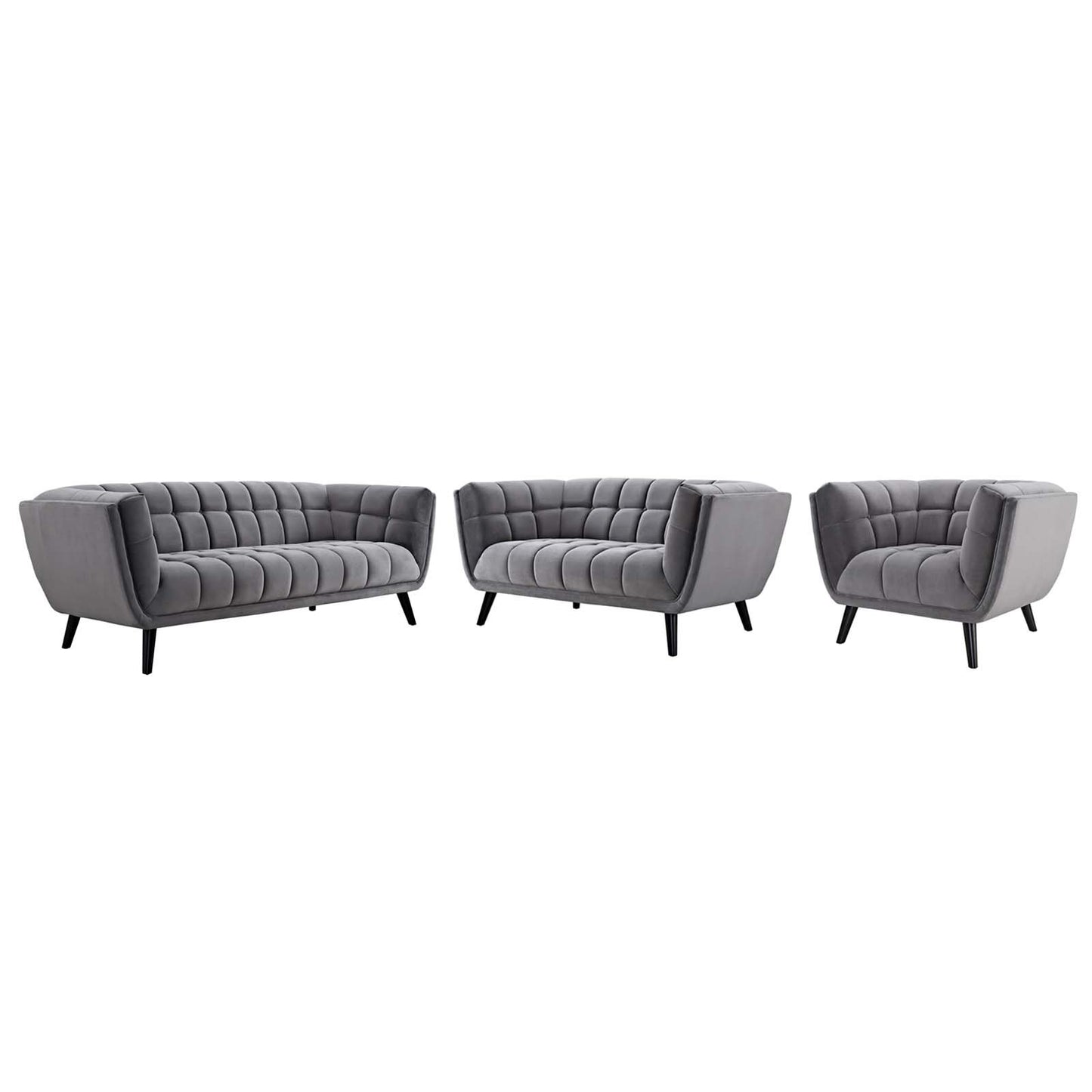 Modway Bestow 3 Piece Performance Velvet Sofa Loveseat and Armchair Set